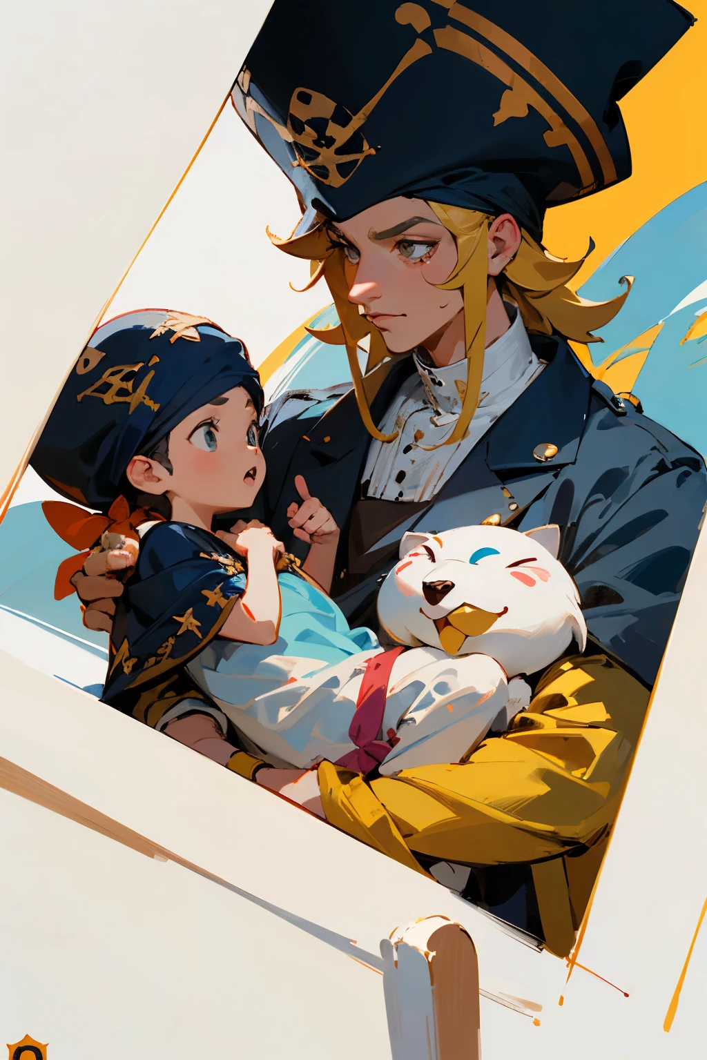 Pirata conversando com um senhor pastor ((melhor qualidade)), ((Obra de arte)), (illustration for children's book)