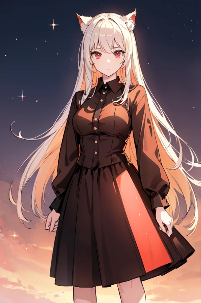 (Cat girl), (smoking), cat ears, black hair, business casual attire, cool, red dress shirt, pretty red eyes, cat tail, ((Crimson Red Eyes eyes: 1.3, Upturned Eyes: 1, Perfect Eyes, Beautiful Detailed Eyes, Gradient eyes: 1, Finely Detailed Beautiful Eyes: 1, Symmetrical Eyes: 1, Big Highlight On Eyes: 1.2)), (((Lustrous Skin: 1.5, Bright Skin: 1.5, Skin Fair, Shiny Skin, Very Shiny Skin, Shiny Body, Plastic Glitter Skin, Exaggerated Shiny Skin, Illuminated Skin))), (Detailed Body, (Detailed Face)), (((Skirt))), High Resolution, Sharp Focus, Ultra Detailed, Extremely Detailed, Extremely High Quality Artwork, (Realistic, Photorealistic: 1.37), 8k_Wallpaper, (Extremely Detailed CG 8k), (Very Fine 8K CG), ((Hyper Super Ultra Detailed Perfect Piece)), (((Flawless masterpiece))), Illustration, Vibrant Colors, (Intricate), High Contrast, Selective Lighting, Double Exposure, HDR (High Dynamic Range), Post-processing, Background Blur, (Sexy pose), (Mature woman), big sis, ultra high quality, highest quality, best quality