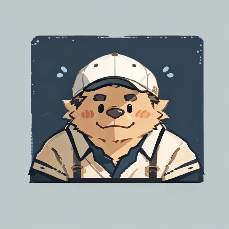 white dagon face,Cute face,Humanity(white dagon), (White short sleeve:1.3), (with cap), (round face), (white skin), Chubby,(white eyebrows:1.1),(Upper body naked:1.2),(perfect black eyes),Simple background, Blue Background,print style。(Artist:Takemoto Arashi
