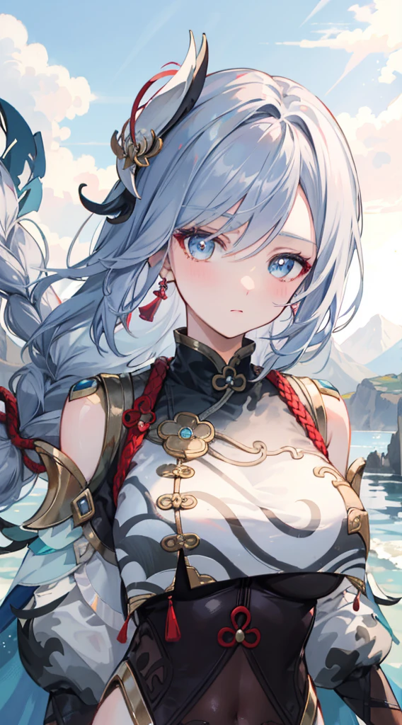 shenhedef, upper body, serious expression, blush, outdoors, futuristic skyscarper, eclipse sky, short hair, sky, looking at viewer, mountain, moody lighting, (perfect detail eyes:1.2), glowing eyes, (long hair one braid:1.2),
(Masterpiece, Best Quality, High Quality:1.4), professional artwork, Intricate Details, field of view, sharp focus, detailed painting, photorealistic lighting, trending on pixiv, (vivid lighting, vibrant colors:1.05), realistic shadows, ambient occlusion,