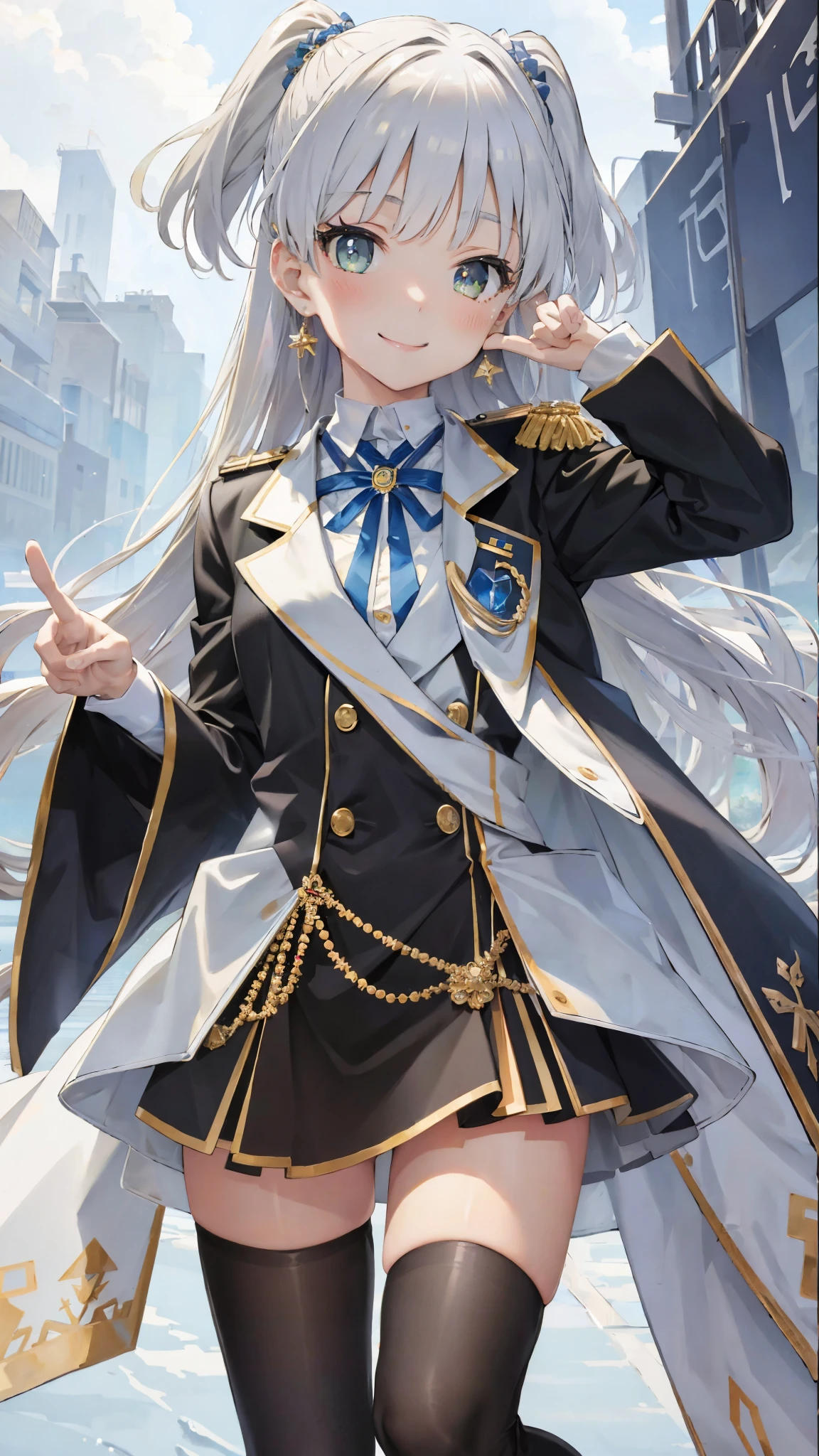 masterpiece、top-quality、The ultra -The high-definition、hight resolution、Transcendent Technique Illustration、perfect anatomia、8K、a beauty girl、a smile、Uniforms、Cute hairstyles、pretty pose