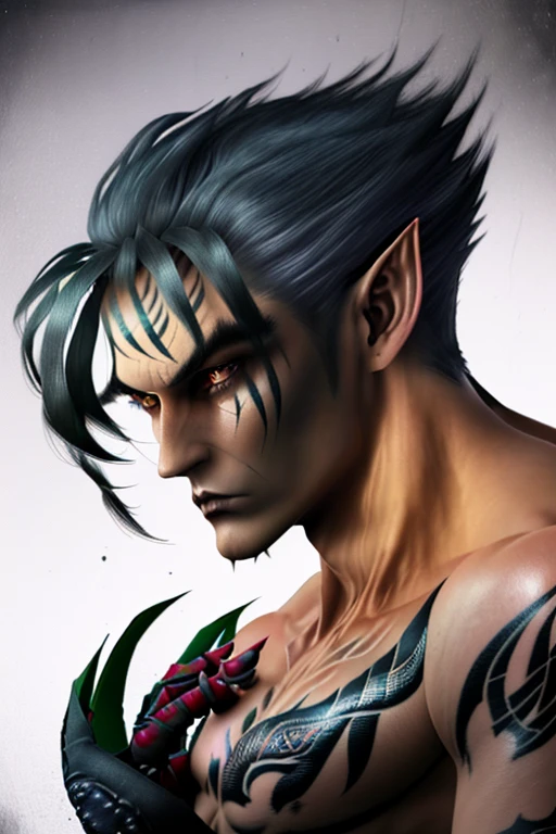 a man with a tattoo on his arm and a tattoo on his chest, fantasy male portrait, celtic fantasy art, fantasy genre portrait, cernunnos, portrait of a slender elven man, tom bagshaw style, inspired by Kieran Yanner, elven male, by Galen Dara, inspired in kris from deltarrune, inspired by Sigurd Swane