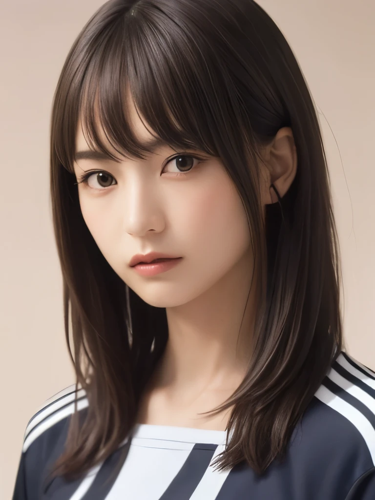 (highest quality、8k、32k、masterpiece)、(Realistic)、(Realistic:1.2)、(High resolution)、Very detailed、Very beautiful face and eyes、1 girl、Round and small face、Tight waist、Delicate body、(close、highest quality、Attention to detail、Rich skin detail)、(highest quality、8k、Oil paints:1.2)、(Realistic、Realistic:1.37)、Bright colors、(((Brown Hair)))、(((Upper Body Shot)))、(((Medium Hair)))、(((White wall background)))、(((Angry expression)))、(((Brown Hair)))、(((Soccer uniforms)))、(((黒とピンクのSoccer uniforms)))、Stripes々Clothes