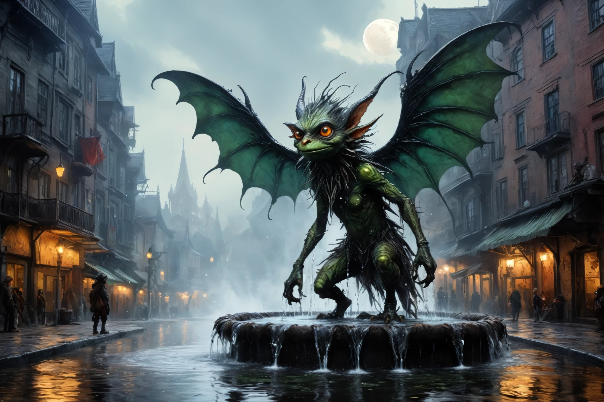full-body-shot,kobold,natural skin textures, hyper realisitc, hyper detailed,elegant wings,wings Extremely detailed,High contrast,Realistic,Chalsedoon goblin, back view,full body length,sparas,pretty face,intricate details,realistic humid skin,extremely intricate details,anatomically correct, eyes extremely detailed, high detailed eyes,High contrast,Ultra HD,Retina,HDR,photo,photorealism,Masterpiece, natural skin textures, hyper realism,hyper detailed,High contrast,(HDR:1.4),Realism,Ultra Detailed,irina yermolova, close full body shot,16K resolution,RAW, Nikon Z9,Paul Zizka,full body length,niobium goblin,native irish,pretty face,eyebrow up,full body shot,ominous landscape,niobium gray atmosphere,by art Simon Stalenhag,Nicola Samori,(((Wangechi Mutu))),, RPG art, there is an epic sized magical water fountain in an elven city town square, it has magical runes in the basin of the fountain, many rivulets of water entwined in fire, faize, the fire is combined with the water streams, its night time, moon is rising,