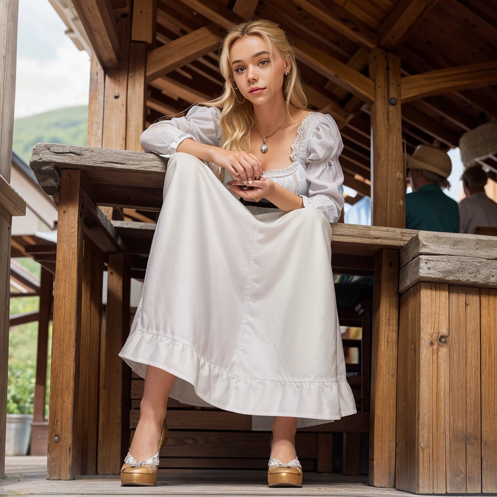Realistic photo of a beautiful 18 year old m1l3yc, (best quality,ultra-detailed,realistic:1.2),beautiful detailed eyes,beautiful detailed lips,blonde hair,
young beautiful blond german woman wearing dirndl, oktobefest cloths, classy shoes and jewelry, table with beer and white sausages, sweet mustard and pretzels, very realistic phtograpy, photoreal.