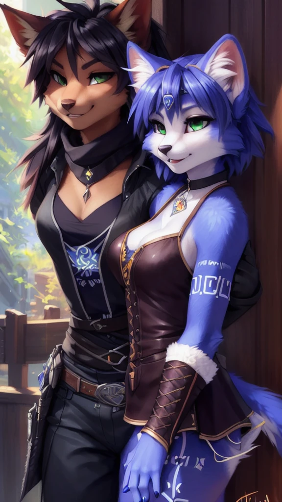 A beautiful and detailed (sweet portrait) von ((Krystal)), Sternenfuchs Krystal, Schlank, liebenswert, green eyes, medium breasts, (((Lange blaue Haare 1.3))), ((schwarze haarspitzen)), Dekollete, Grinsen, hoch schauen,, anthro, Pelzig, Hochgeladen E621, detailed flauschige fur, (von Fluff-Kevlar, Bayard Wu, Personalami, Pino Daeni), detailliertes Gesicht, (flauschige), 1 girl, Allein, wears a Gakuran , befindet sich in einer schule, spielt gitarre