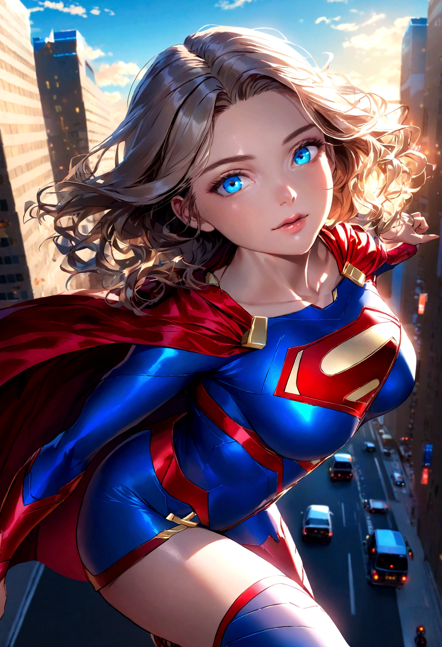 superwoman flying through the city