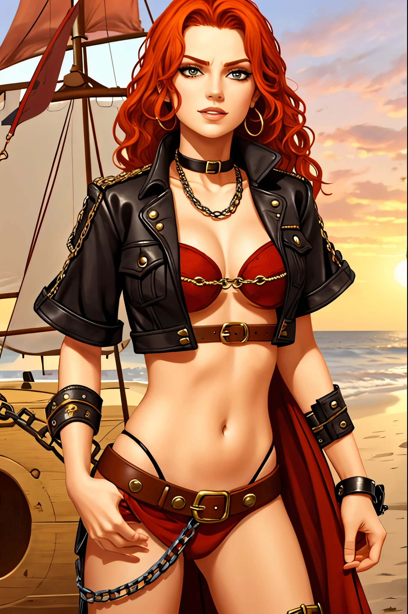 lesbian pirate, chain belt, ginger hair