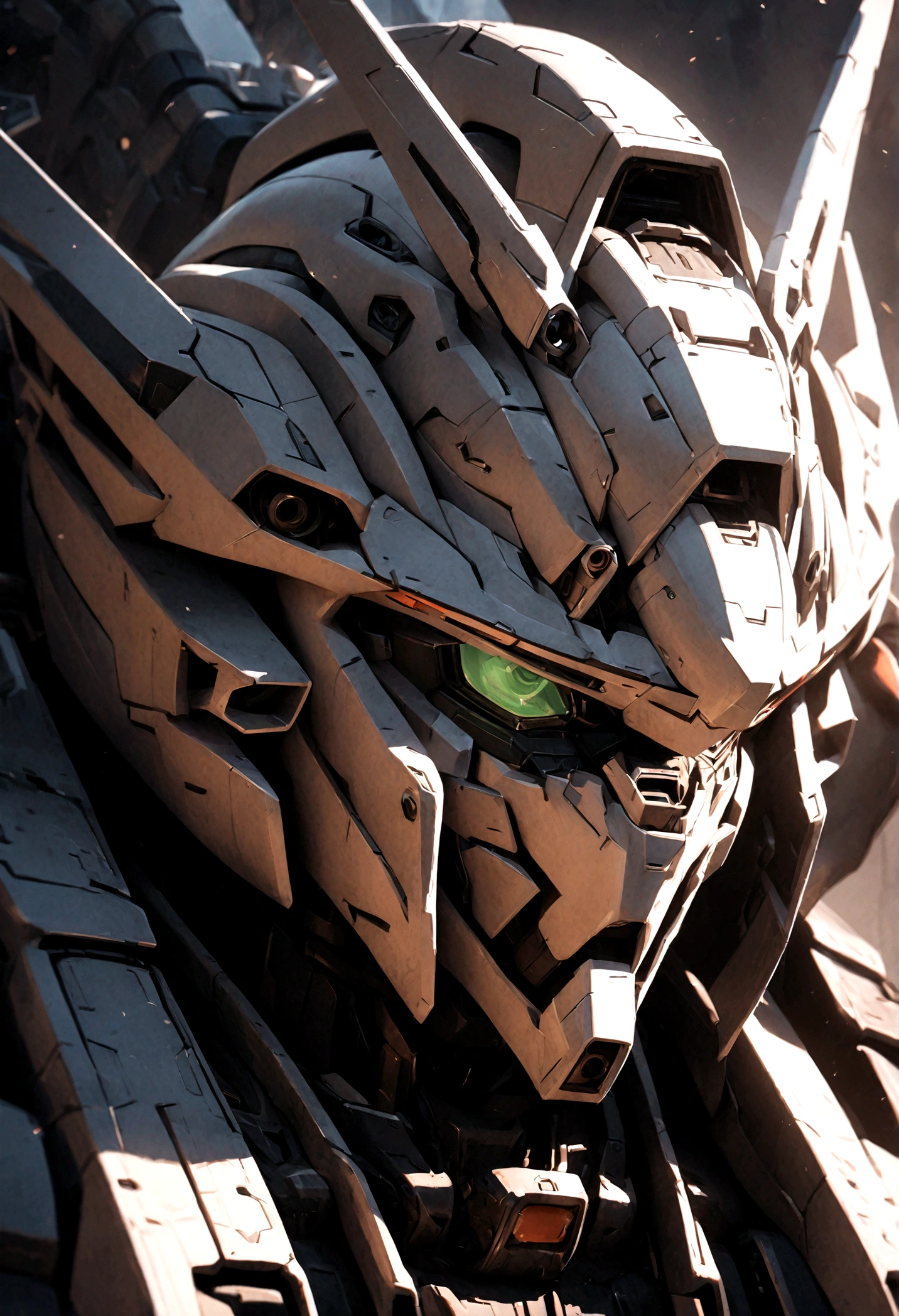 1 boy in a detailed Gundam mech suit, close-up portrait, stunningly detailed face and eyes, hyperrealistic, dramatic lighting, cinematic composition, highly detailed, intricate mecha design, industrial sci-fi, muted color palette, dramatic shadows, photorealistic, masterpiece