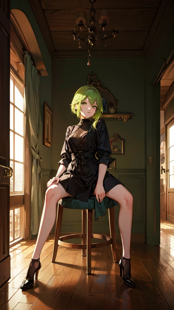 Raise your legs and sit, green hair