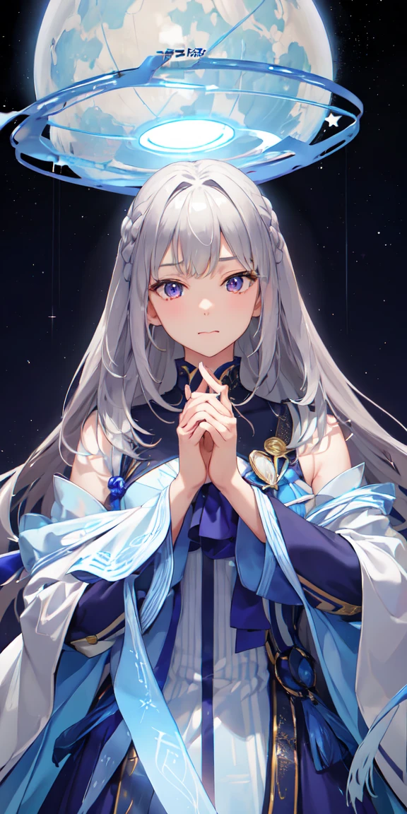(俯瞰figure),Dynamic Angle,Super detailed, figure, close, Straight, One Man, his eyes shone like 夢のような stars,(Glowing Eyes:),(Beautiful and detailed:1.1),(Silver Hair:,(medium hair),(Expressionless,Mouth closed),(Are standing), masterpiece,high quality,1 boy,medium hair, A man with a face like a girl