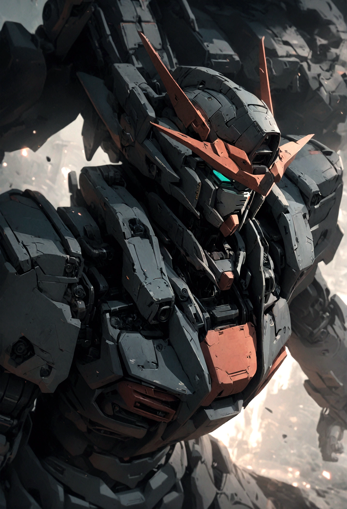 1 boy in a detailed Gundam mech suit, stunningly detailed face and eyes, hyperrealistic, dramatic lighting, cinematic composition, highly detailed, intricate mecha design, industrial sci-fi, muted color palette, dramatic shadows, photorealistic, masterpiece