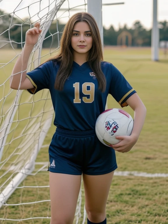 Female football player Arav Posing for a photo in front of the door, Portraitกลางช็อต, Middle picture, Wear a volleyball shirt., Wearing a school football uniform, Portrait, ( ( Emma Lindstrom ) ), Vertical n - 9, close up Portrait, Noel Stevenson, Kylie. Mandel, Portrait of Sophie Mudd, Sydney Hanson, Sports Fashion Photography