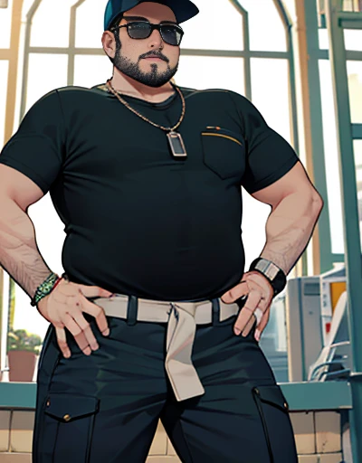 1 chubby man with , gesturing with hands, conversando com o expectador, ((he is a construction worker he is working in construction)). fotografia de Corpo completo imagem de corpo inteiro , ele trabalha de encanador, ele trabalha de pedreiro, ele trabalha de eletricista, he works as a metalworker. He has a cap, he has a hat, He wears prescription glasses, he wears sunglasses, ele tem barba curta, ele tem barba enorme, he is stroking his crotch looking at the viewer. Ele tem 64 anos, idoso, cabelo grisalho, barba grisalho. He wears a digital watch on his wrist, He wears several Nordic bracelets on his wrist., he wears a gold chain around his neck. Ele usa pulseiras de prata no pulso. Corpo de homem urso papai americano, he is taking off his shorts he is taking off his underwear with his hands for the viewer to see.
