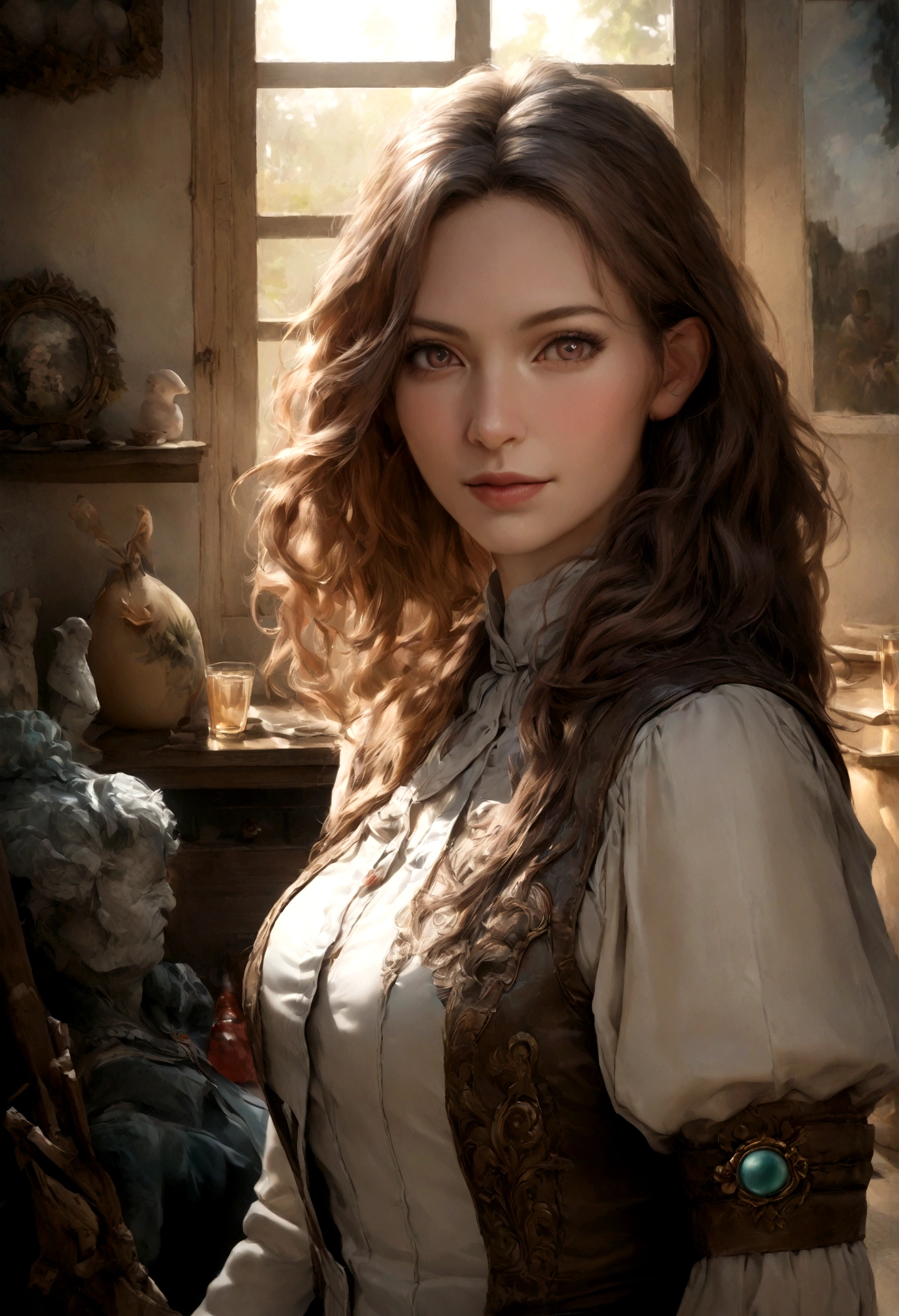 (Best quality,4k,8k,high resolution,chef-d'artwork:1.2),ultra-detailed,(Realistic,photoRealistic,photo-Realistic:1.37),belle femme, 30 ans old,femme souriante,long,corrugated,dark brown hair,dark brown eyes,expression heureuse,detailed hair strands,bonheur,atmosphère relaxante ,dressed in jeans,tenue stylée et moderne,coin salon confortable,cut stone furniture ,lighting'ambiance confortable,large glass windows ,musique de fond douce ,vibrant and energetic atmosphere, palette de couleurs chaudes,couleurs neutres avec des touches de tons terreux,warm and soft lighting,elegant decorative elements,s murales artistiques ,suspendre des plantes au plafond,espace lumineux , environnement invitant et accueillant, Soft light, Best quality, UHD, high details, Best quality, beau visage, visage ovale long, regard profond et charmant, regard profond, Cinematic lighting, flou de mouvement, Grains de films, very detailed, 30 ans, cheveux corrugateds naturels, dark brown eyes, high resolution, chef-d'artwork, Best quality, Intricate details, very detailed, Sharpness, detailed skin, Realistic skin texture, texture, detailed eyes, professionnel, 4k, 85mm, faible profondeur de champ, Vision des couleurs Kodak, corps parfaitement ajusté, Extremely detailed, photo_\(ultra\), photoRealistic, Realistic, Post-traitement, maximum detail, roughness, vrai vie, ultra Realistic, photorealism, la photographie, 8K UHD, la photographie (grain de film) plan moyen pour gros plan, visage plus long et plus mince, visage parfait, poitrine de taille moyenne, corps mince et sportif, THE HANDS ARE HIDDEN FROM L'IMAGE