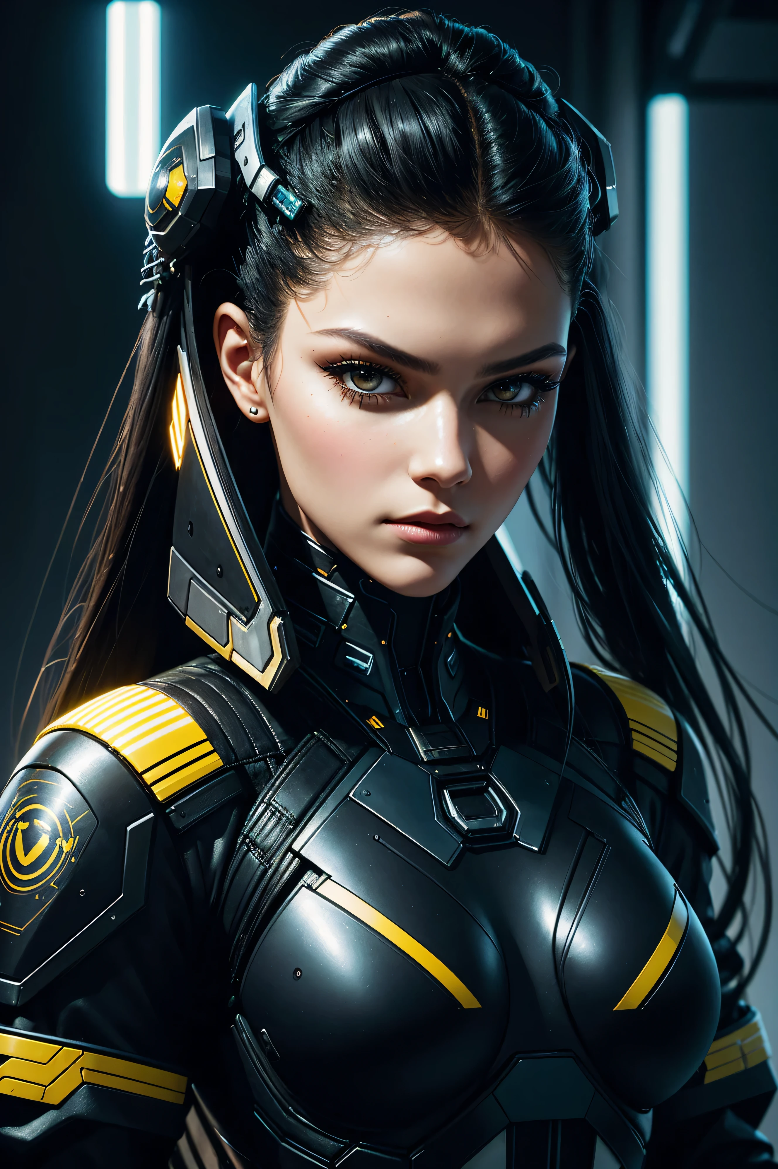 portrait Ronni Hawk, wearing cyber punk costume, against the background of a beehive, character portrait, 3 9 9 0 s, long hair, intricate, elegant, highly detailed, digital painting, artstation, concept art, smooth, sharp focus, illustration, art by wlop, charlie bowater and alexandra fomina, 16 k