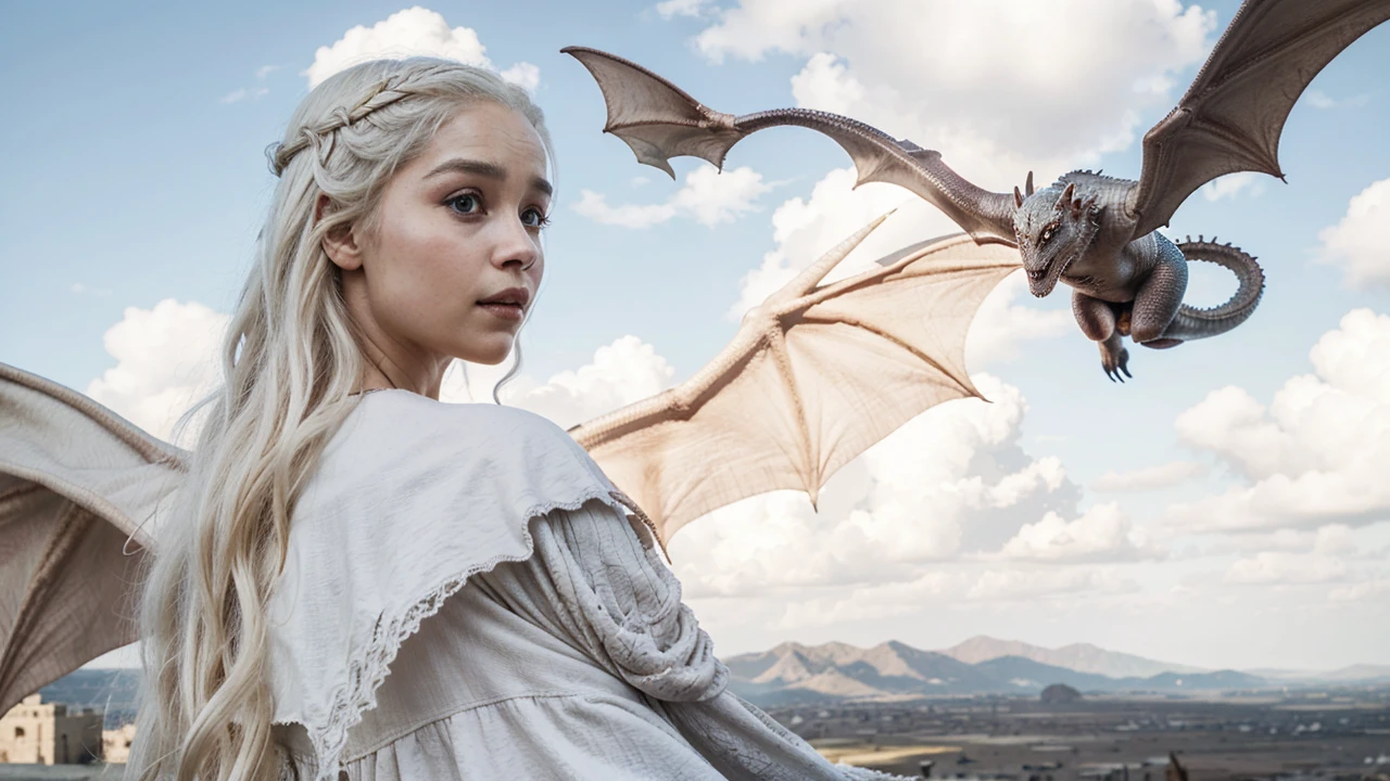 Daenerys targaryen, dragon flying in sky