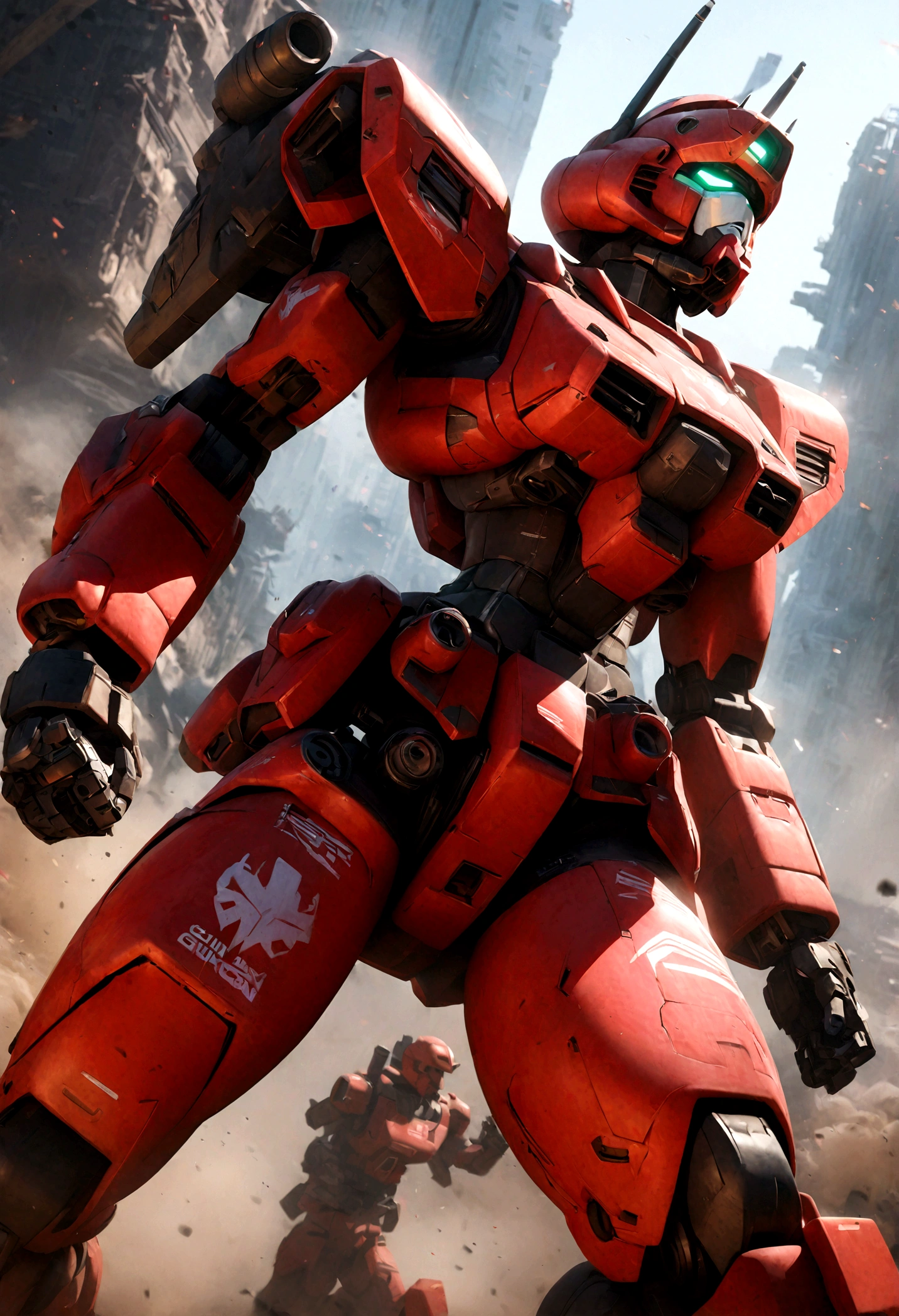 1girl, guncannon, gundam, highly detailed, photorealistic, 8k, ultra-detailed, masterpiece, mecha, sci-fi, futuristic, complex machinery, intricate details, hyper-realistic, dramatic lighting, dynamic pose, intense action, vibrant colors, cinematic atmosphere, emotional expression