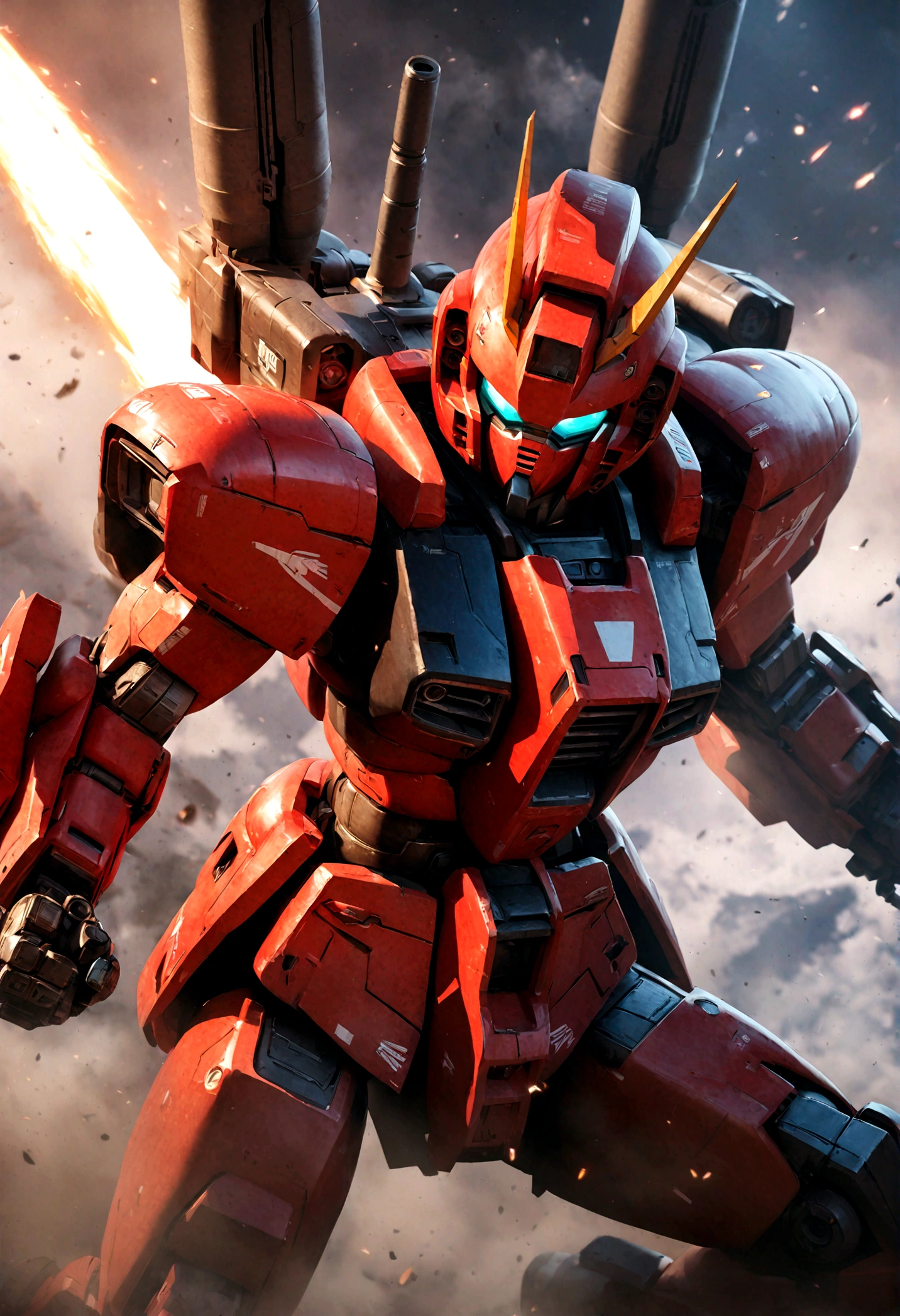 1girl, guncannon, gundam, highly detailed, photorealistic, 8k, ultra-detailed, masterpiece, mecha, sci-fi, futuristic, complex machinery, intricate details, hyper-realistic, dramatic lighting, dynamic pose, intense action, vibrant colors, cinematic atmosphere, emotional expression