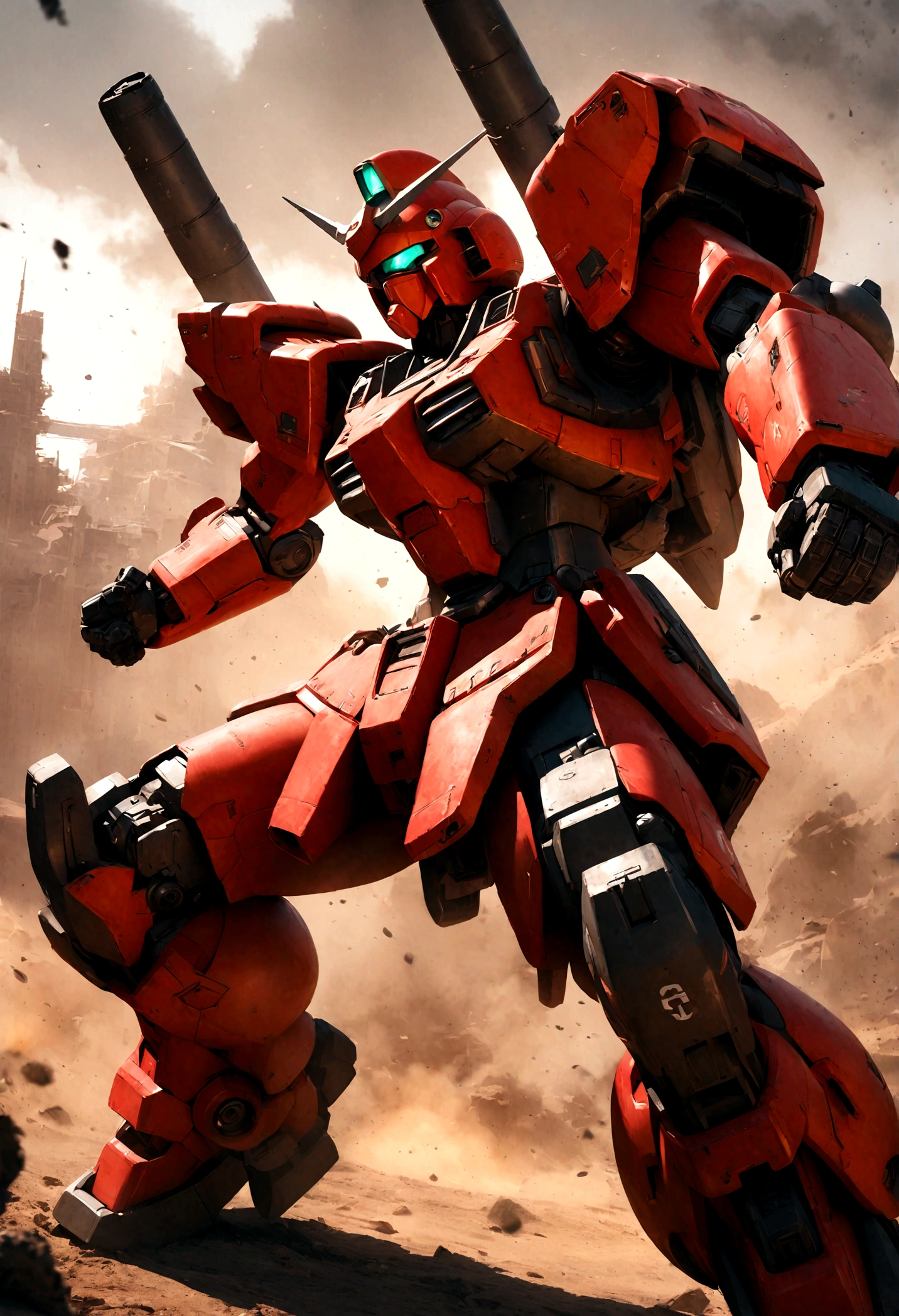 1girl, guncannon, gundam, highly detailed, photorealistic, 8k, ultra-detailed, masterpiece, mecha, sci-fi, futuristic, complex machinery, intricate details, hyper-realistic, dramatic lighting, dynamic pose, intense action, vibrant colors, cinematic atmosphere, emotional expression