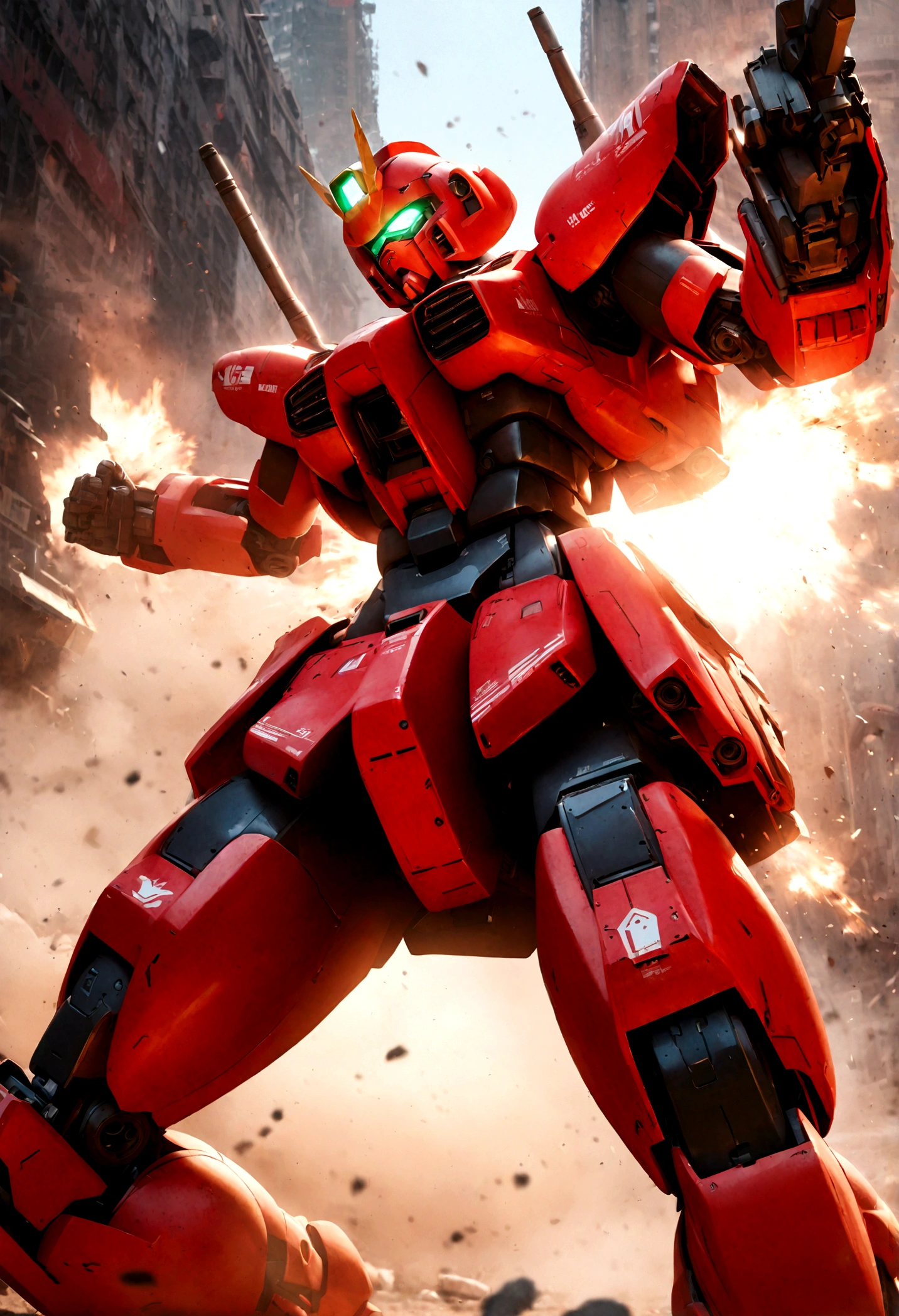 1girl, guncannon, gundam, highly detailed, photorealistic, 8k, ultra-detailed, masterpiece, mecha, sci-fi, futuristic, complex machinery, intricate details, hyper-realistic, dramatic lighting, dynamic pose, intense action, vibrant colors, cinematic atmosphere, emotional expression