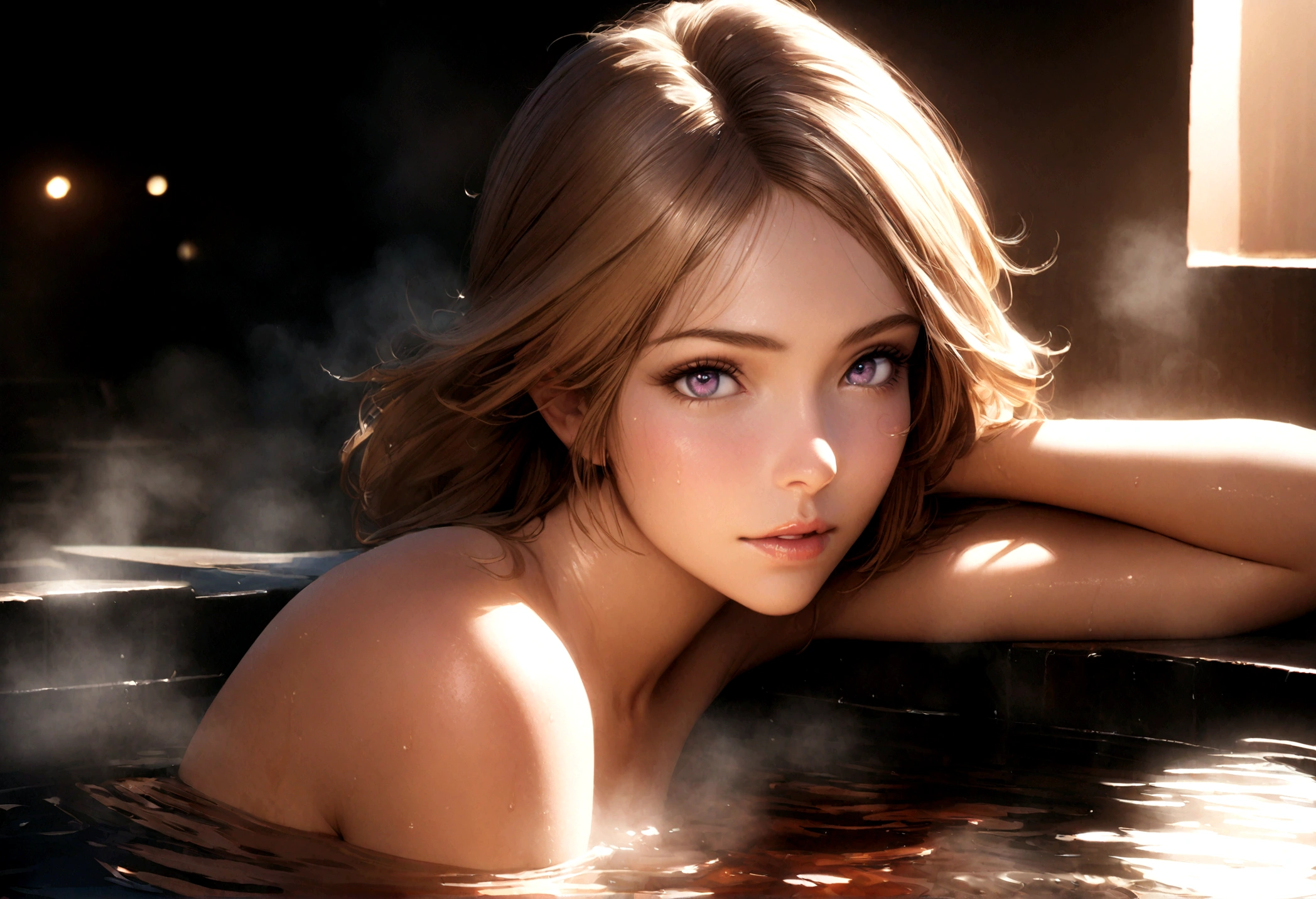 Exquisite (slim (skinny)) Girl 16 years old (with a perfect, very beautiful gentle face and almond-shaped eyes) (with a southern skin tone and soft lips) (with red hair) (with freckles) (costs (waist-deep in water)) ((nude)) (with tender (small beautiful breasts)) ((with soft pink nipples)) (Barefoot) In the middle of a big river (((on another planet))) ((with wide electronic bracelets on the arm and ankle)); (((unusual massive precious jewelry on the chest and wrists))), (((precious jewelry on the neck and chest))), (((unusual plants, Electronic devices))); ((Sunset Evening Amber Light)), (((backlighting, backlight, against the light of the setting sun, silhouette))), ((caramel soft warm shades)); (Warm summer late evening), ((Warm sunset light)); draw ((in watercolor style)); ((very beautiful exquisite face)); (High image quality, High detail), ((Discreet shades, imitation of film photography, diffused soft light)); ((big alien eyes), (skinny)); ((delicate mint shades)), (sfumato)