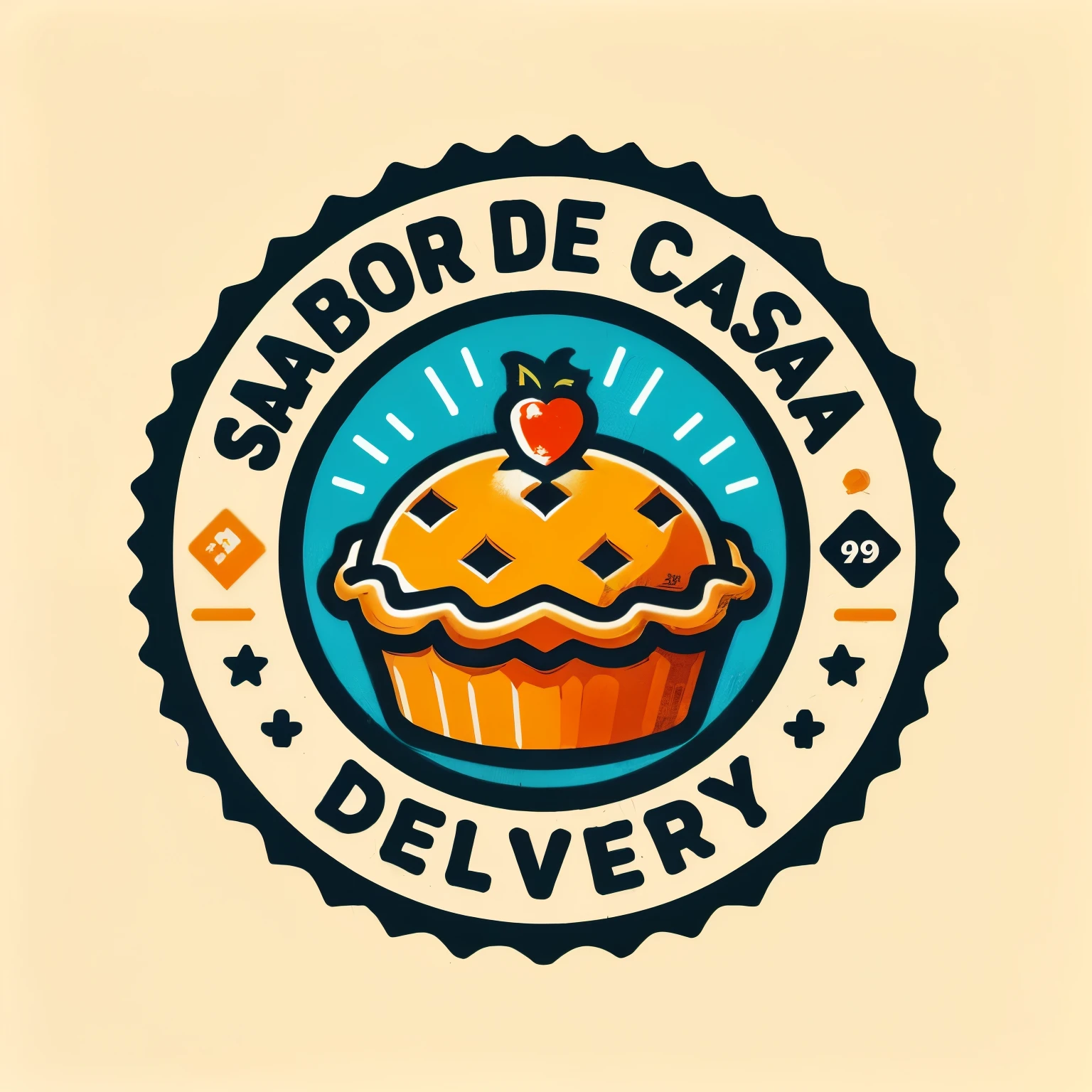 um close de um cupcake com uma cereja em cima, lunch delivery logo, por Pablo Carpio, 🪔 🎨;🌞🌄, design de adesivo, logotipo ilustrado, por Maximiliano Cercha, logotipo arredondado, by Pedro Álvarez Castelló, por Giorgio Cavallon, logo art, by Gabor Szikszai, by André Castro