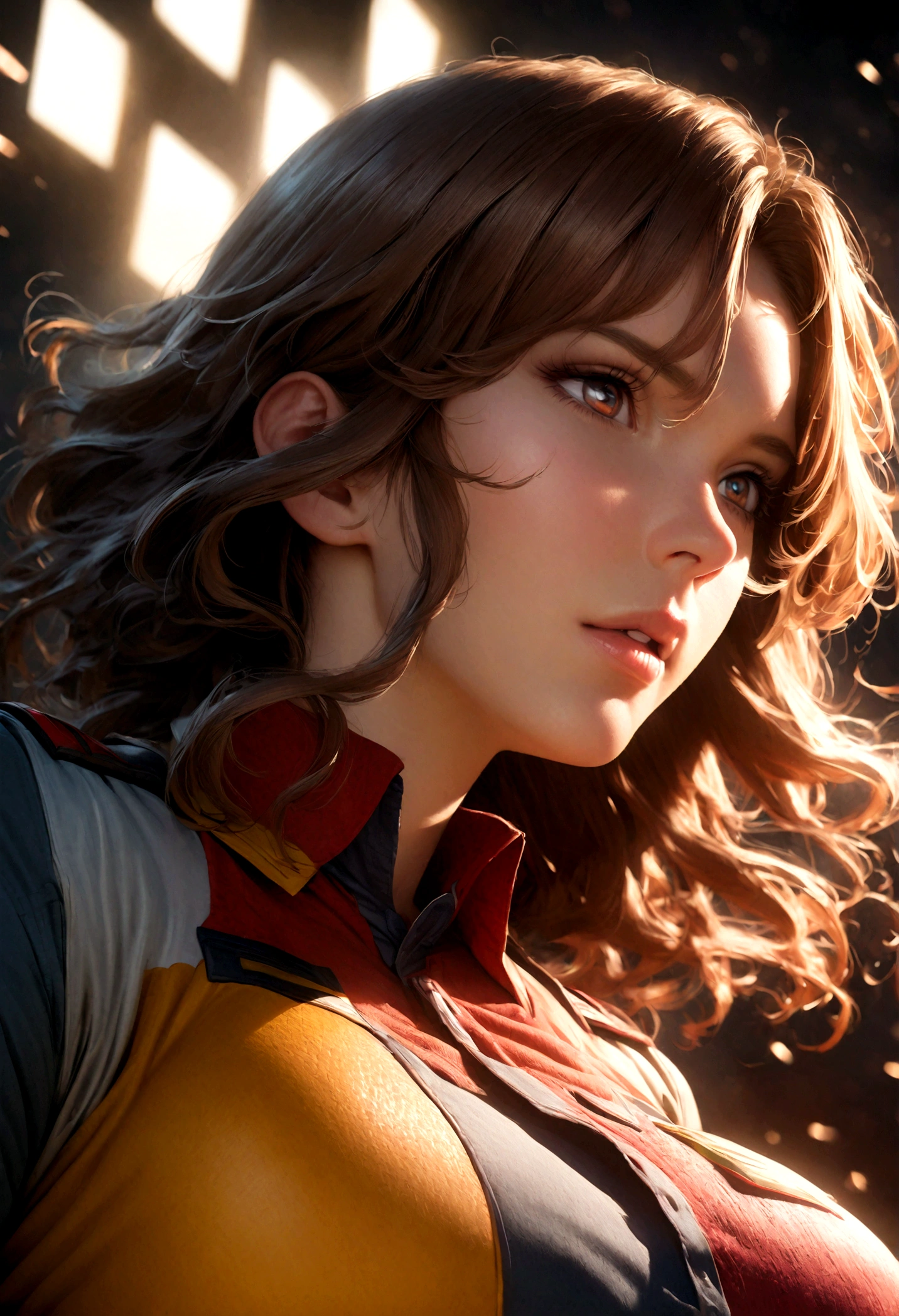 1girl, murrue ramius, gundam, covered gigantic breasts, extremely detailed, highly detailed face, photorealistic, masterpiece, 8k, hyper detailed, studio lighting, volumetric lighting, dynamic pose, dramatic lighting, cinematic, cinematic lighting, dramatic colors, warm colors, beautiful detailed eyes, beautiful detailed lips, extremely detailed face, long eyelashes, intricate details, realistic skin texture, realistic fabric, realistic metal, realistic glass