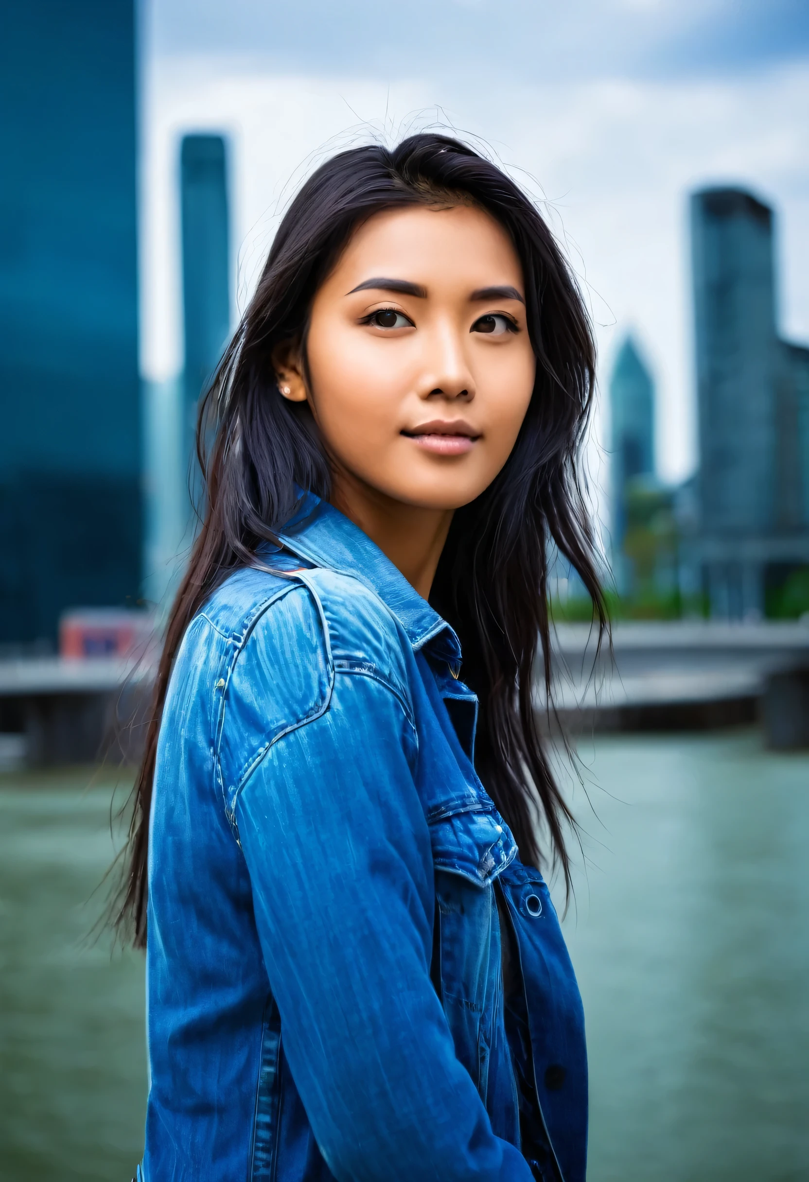 (8K, RAW Photo, Best Quality, Masterpiece: 1.2), (Realistic, Realistic: 1.37), 1 Girl, City Background, Avatar .50MM LENS