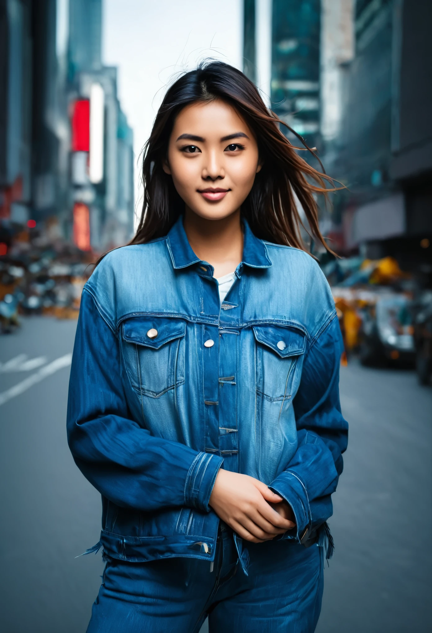 (8K, RAW Photo, Best Quality, Masterpiece: 1.2), (Realistic, Realistic: 1.37), 1 Girl, City Background, Avatar .50MM LENS