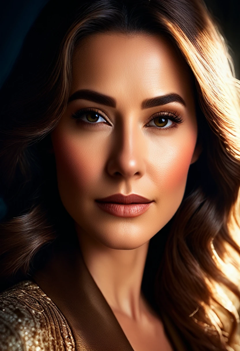 Close-Up of Face, a close-up portrait of a beautiful woman, detailed facial features, intense gaze, flawless skin, intricate details, realistic, photorealistic, 8k, ultra-detailed, masterpiece, cinematic lighting, dramatic shadows, warm color palette, mesmerizing expression