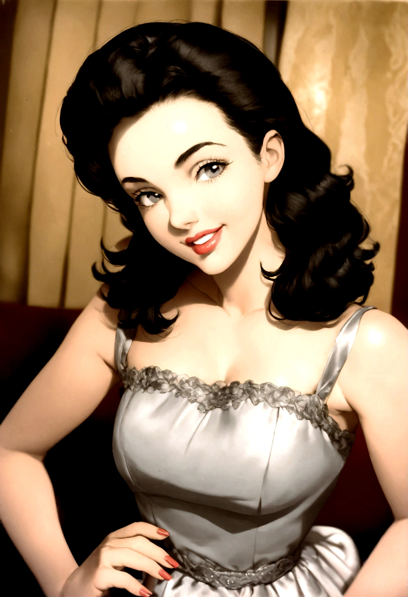 a black and white photo of a woman in a dress, 1950s press photo, by Stan Galli, photo of a model, by Eugene Montgomery, 1950s photograph, old hollywood, circa 1958, gorgeous beautiful woman, black and white vintage photo, by Ralph Earl, elizabeth taylor, vintage closeup photograph, photograph ”
