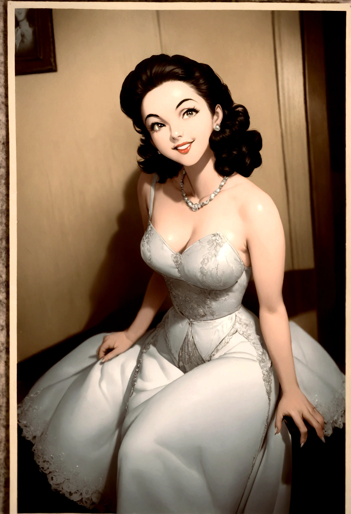 a black and white photo of a woman in a dress, 1950s press photo, by Stan Galli, photo of a model, by Eugene Montgomery, 1950s photograph, old hollywood, circa 1958, gorgeous beautiful woman, black and white vintage photo, by Ralph Earl, elizabeth taylor, vintage closeup photograph, photograph ”