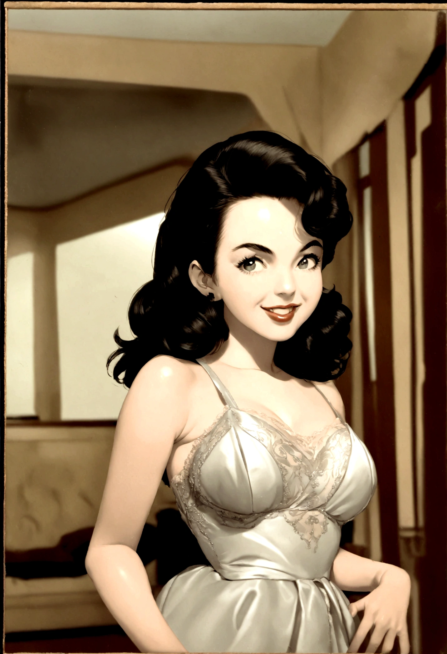 a black and white photo of a woman in a dress, 1950s press photo, by Stan Galli, photo of a model, by Eugene Montgomery, 1950s photograph, old hollywood, circa 1958, gorgeous beautiful woman, black and white vintage photo, by Ralph Earl, elizabeth taylor, vintage closeup photograph, photograph ”