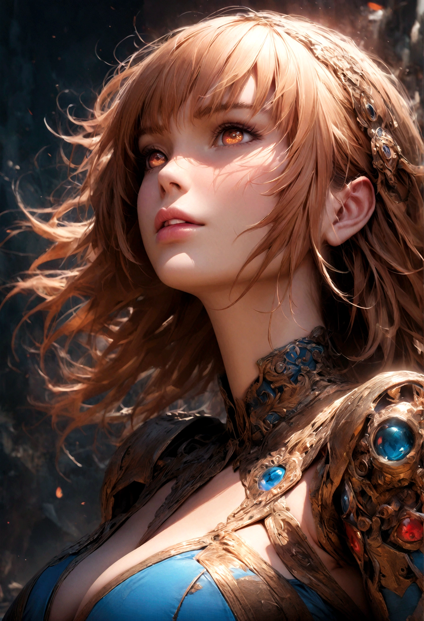 1girl, cagalli yula athha, gundam, covered gigantic breasts, beautiful detailed eyes, beautiful detailed lips, extremely detailed eyes and face, long eyelashes, photorealistic, 8k, hyperrealistic, highly detailed, cinematic lighting, dramatic lighting, volumetric lighting, realistic skin texture, intricate details, stunning colors, vibrant colors, magical realism, digital painting, concept art