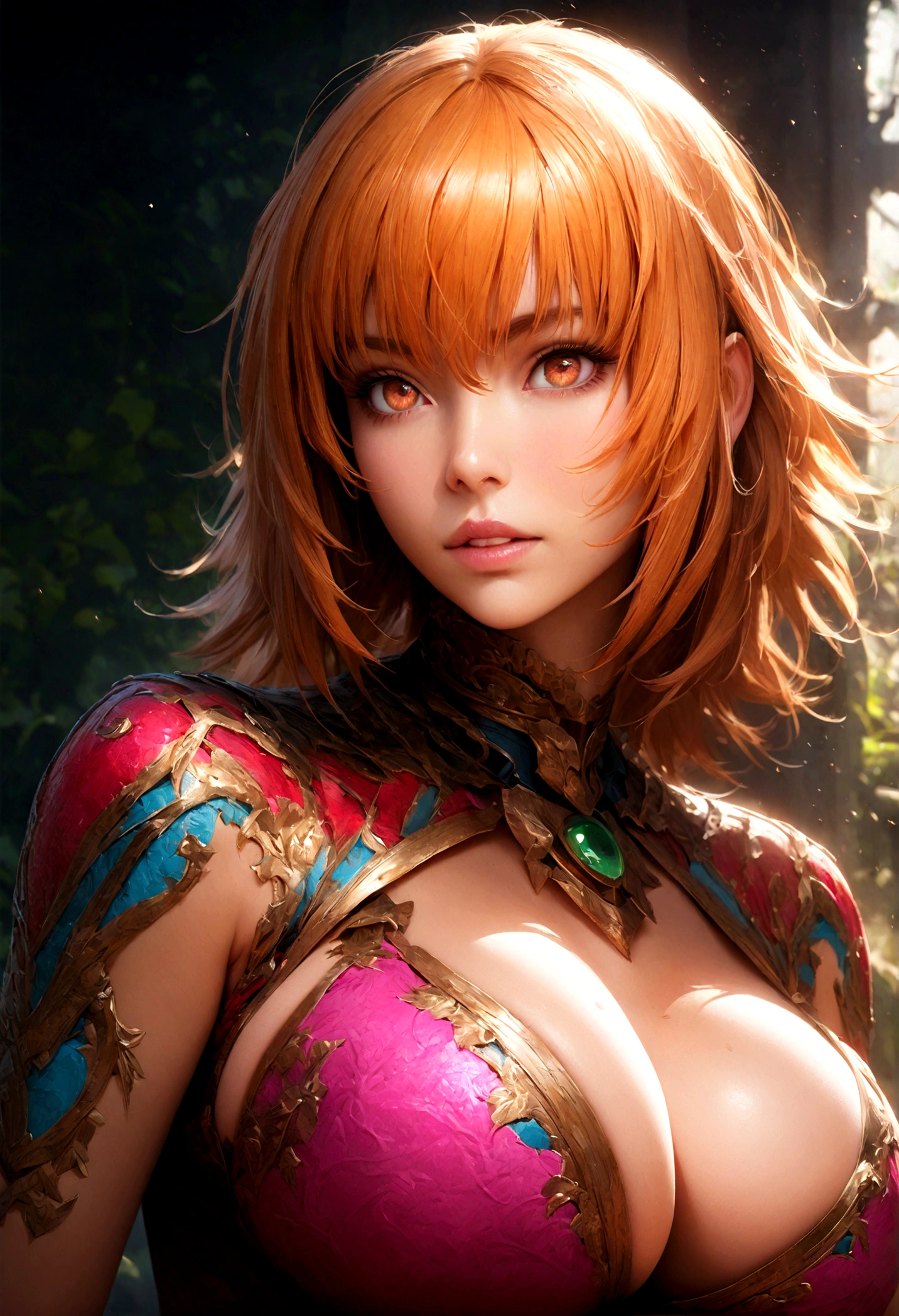 1girl, cagalli yula athha, gundam, covered gigantic breasts, beautiful detailed eyes, beautiful detailed lips, extremely detailed eyes and face, long eyelashes, photorealistic, 8k, hyperrealistic, highly detailed, cinematic lighting, dramatic lighting, volumetric lighting, realistic skin texture, intricate details, stunning colors, vibrant colors, magical realism, digital painting, concept art