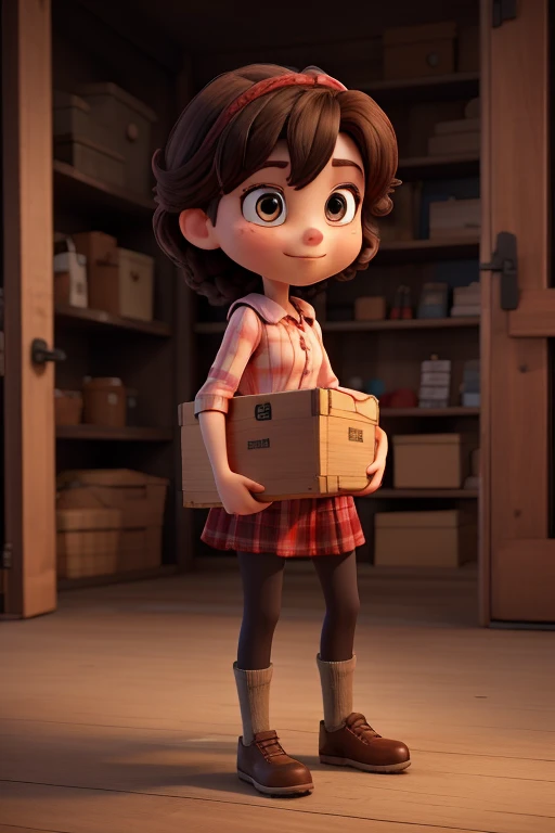 Make a girl with a mysterious box in her hands 