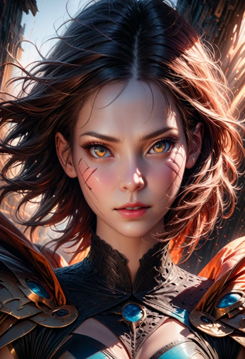 Close-Up of Face, a close-up portrait of a beautiful woman, detailed facial features, intense gaze, flawless skin, intricate details, realistic, photorealistic, 8k, ultra-detailed, masterpiece, cinematic lighting, dramatic shadows, warm color palette, mesmerizing expression