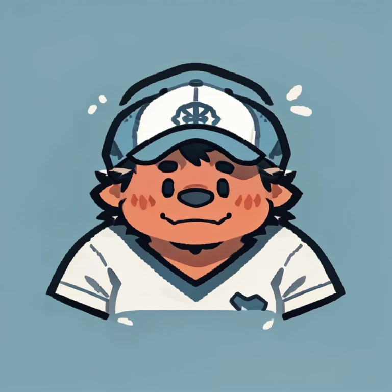 red dagon face,Cute face,Humanity(red dagon), (White short sleeve:1.3), (with cap), (round face), (red skin), Chubby,(white eyebrows:1.1),(Upper body naked:1.2),(perfect black eyes),Simple background, Blue Background,print style。(Artist:Takemoto Arashi