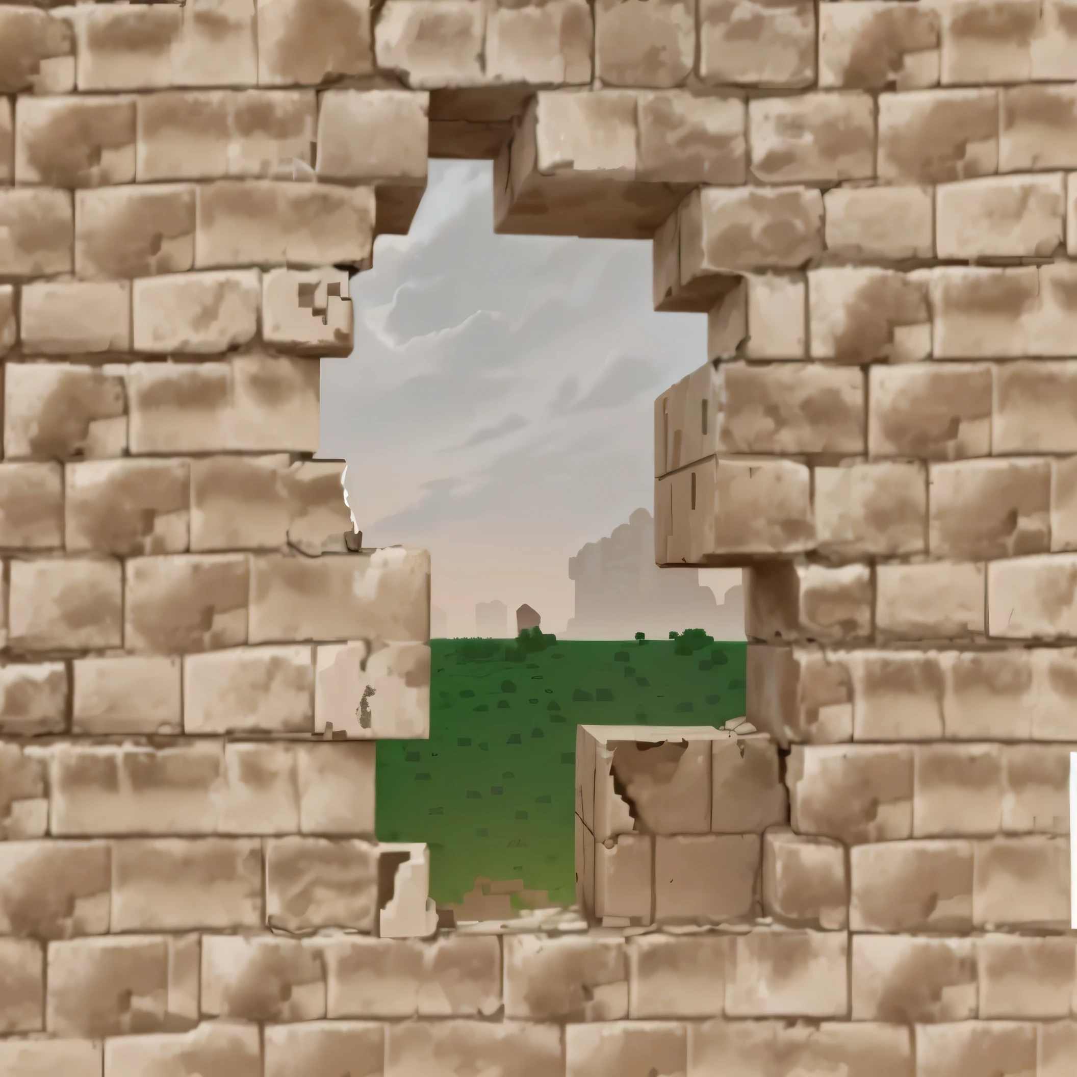 there is a giraffe standing in a brick parede looking out, shattered parede, destroying the paredes, smashed parede, ancient ruins background, the background is the ruins, strong paredes, parede ], crumbling masonry, behind the parede, parede structure, castle parede, fortaleza de fundo, cracked paredes, paredes are made of dry parede, barely any paredes inside, Minecraft na vida real