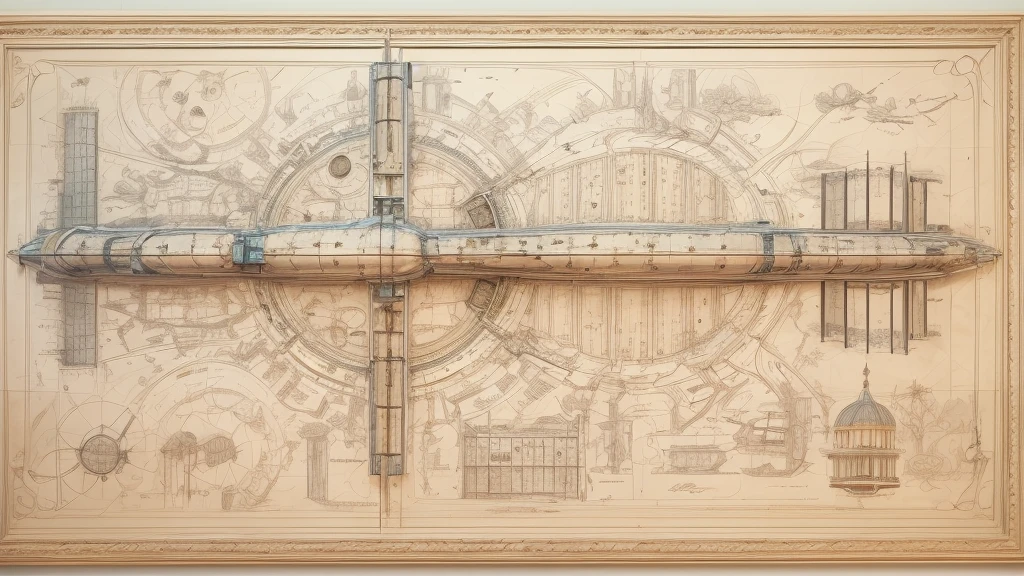 International space station blueprints on a light cream colored tabletop, top down view