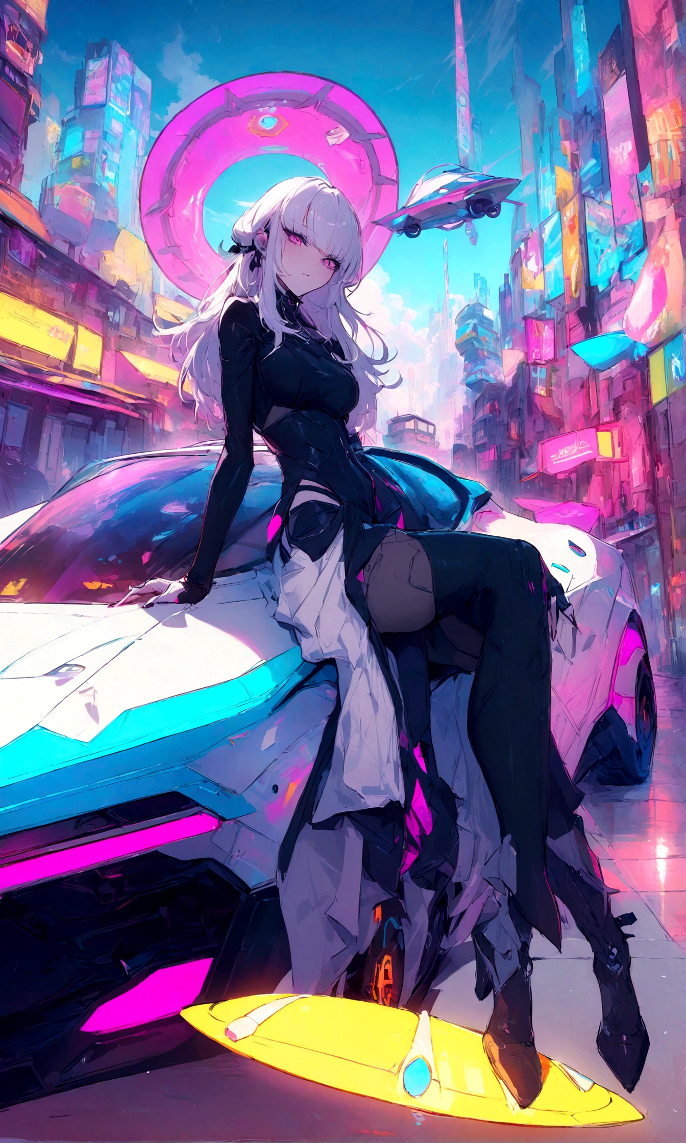 ville futuriste with futuristic cars and flying saucers in the sky, beautiful Ville du futur, ville futuriste street, rue futuriste, otherwordly ville futuriste, in fantasy ville de science-fiction, Ville du futur, ville de science-fiction, ville futuriste, in a ville cyberpunk futuriste, in a ville futuriste, ville cyberpunk futuriste, ville cyberpunk au loin