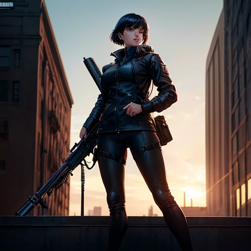 (Famous Paintings:1.2,highest quality,Super detailed,Powerful backlight:1.3,silhouette:1.45),, , //character, 1 Solo Female Mercenary,Ghost in the Shell kusanagi motoko,One eye is glowing red:1.2,Expression: Murderous expression,Overlooking the city.Black leather tight suit:1.2, Hand with a huge anti-tank rifle (Winchester Williams .50),Standing pose,(Looking up angle:1.35), , //background, in Rooftop of a building at night background:1.2,,8k,Unreal Engine 5.Unity.Octanellender