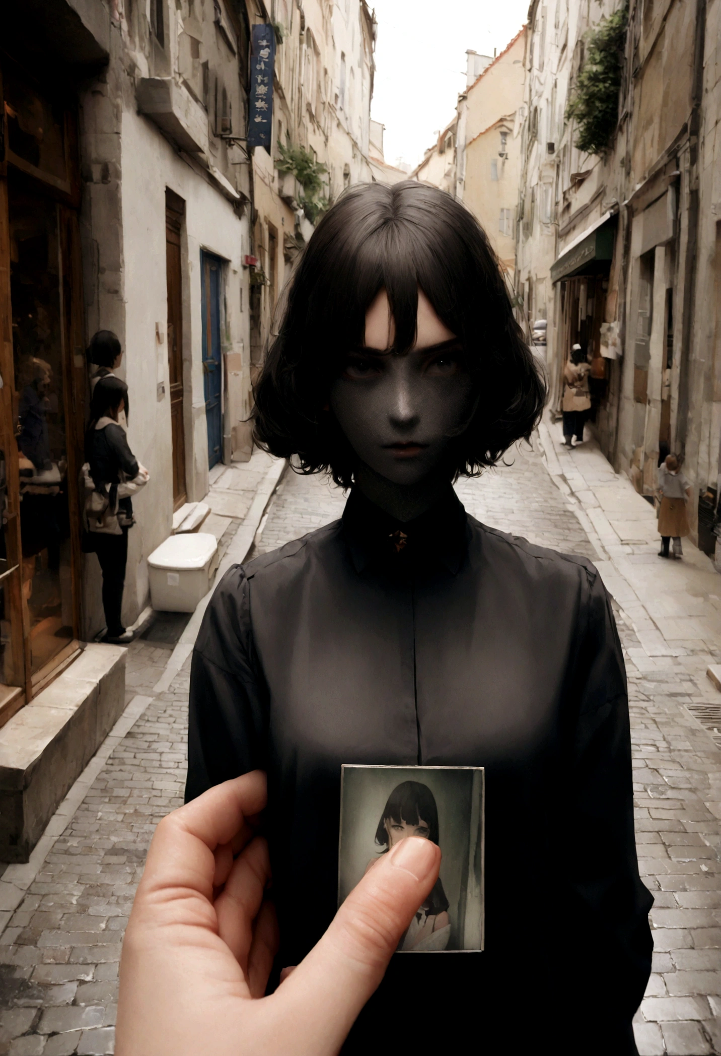 Réalité et illusion Jeune femme en vêtements formels dans la rue, un ton sombre sur la photo cheveux blonds