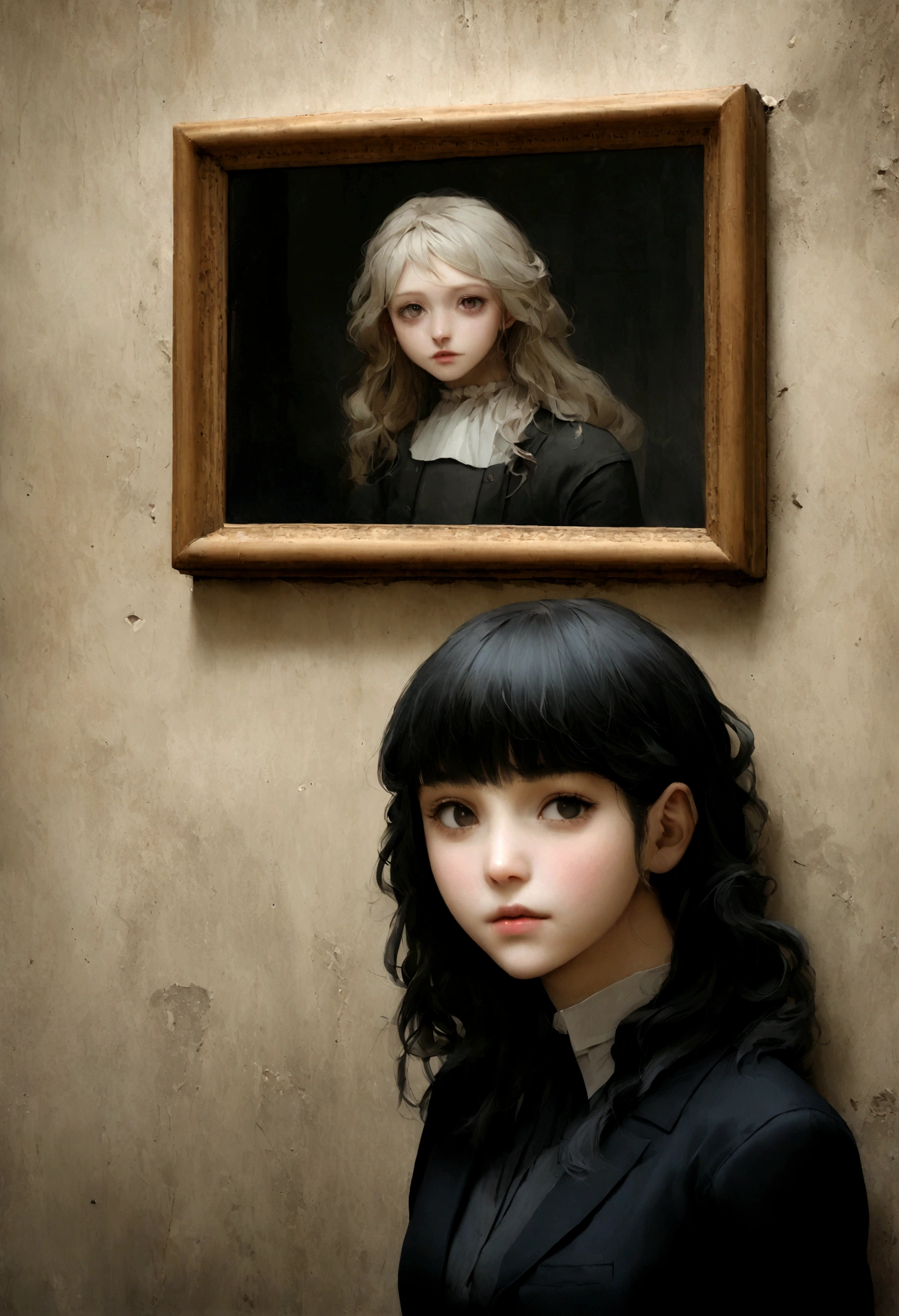 Réalité et illusion Jeune femme en vêtements formels dans la rue, un ton sombre sur la photo cheveux blonds
