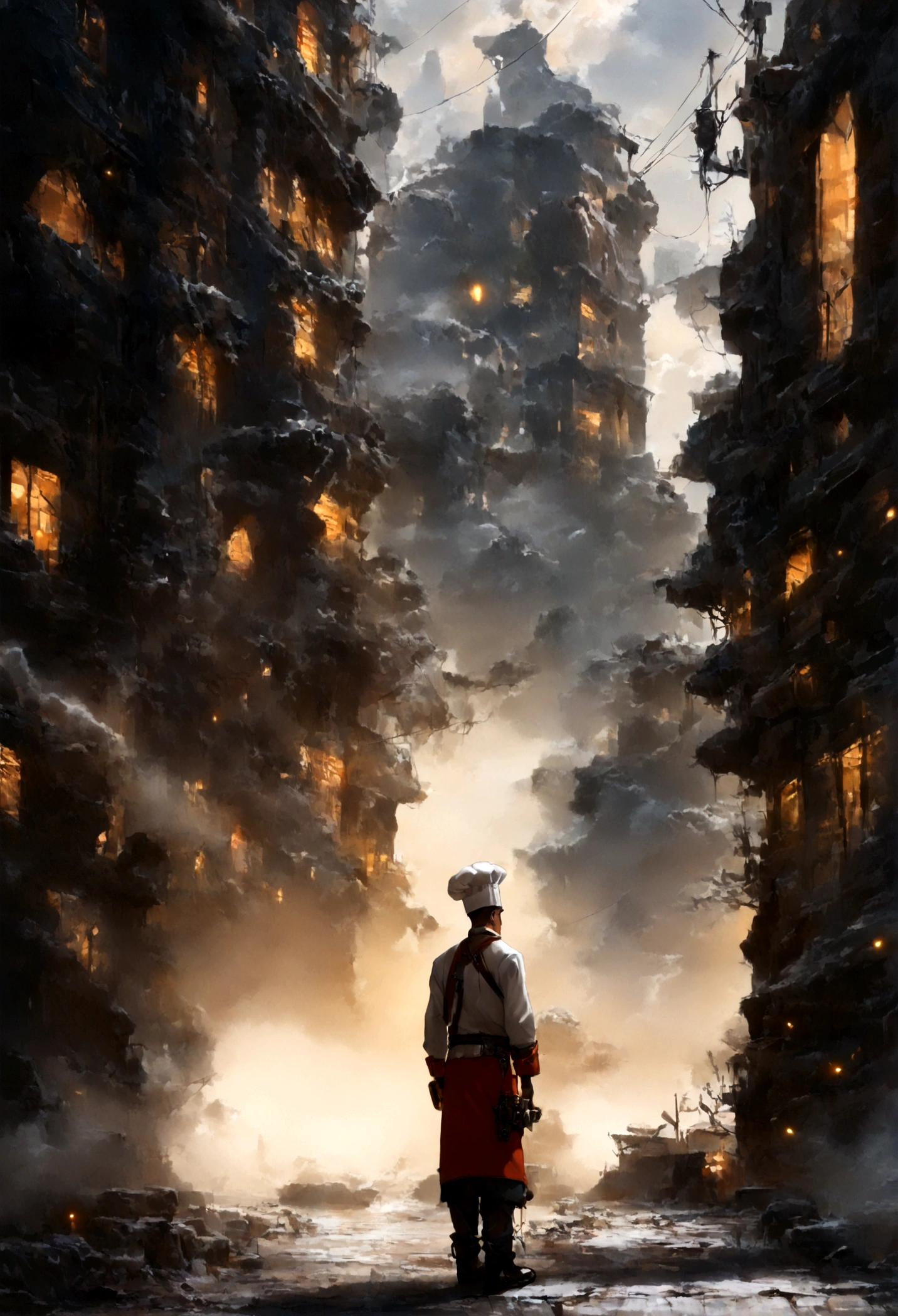 dieselpunk, (atmospheric volumetric fog:1.1), (chef-d'artwork:1.4) (illustration:1.2) (Best quality:1.4) (8k) (hdr) (Fond d'screen) (Cinematic lighting) (Sharpness) (Complexe)