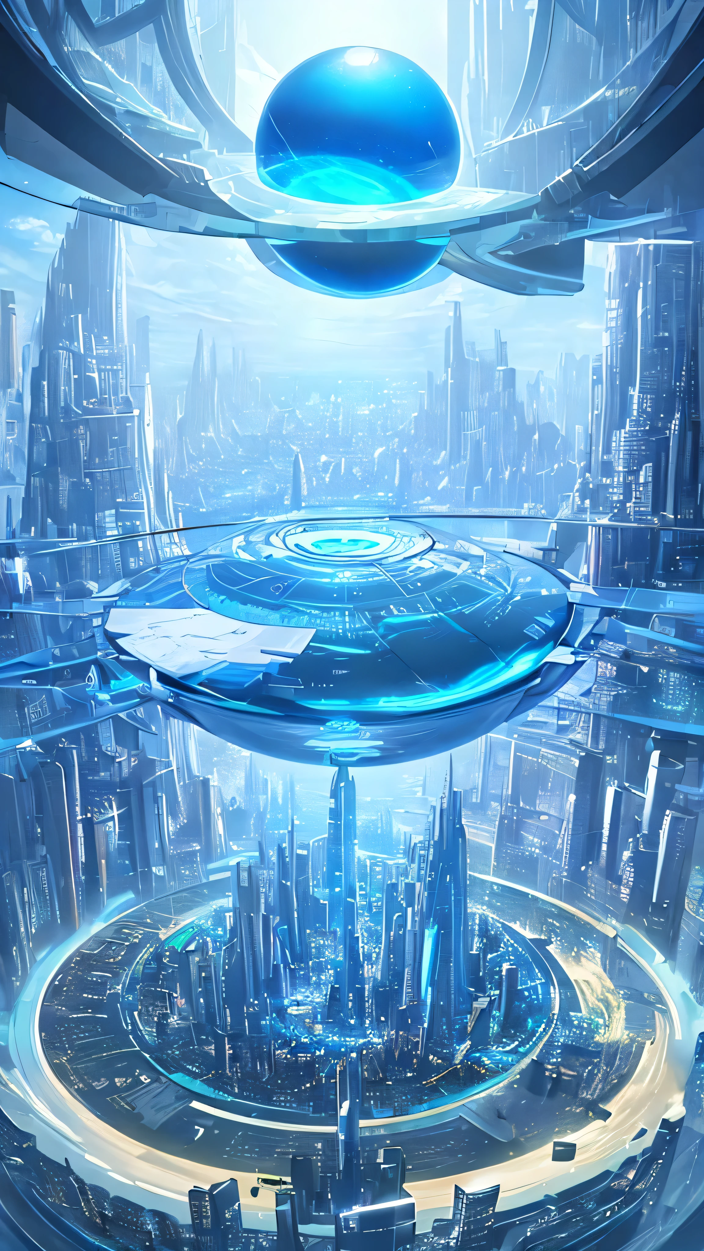 an image of a futuristic city with a large blue sphere in the middle of it, # sci - fi, sci - fi art!!!!!!!, sci-fi fantasy wallpaper, very beautiful matte painting, beautiful mattepainting, epic beautiful space scifi, a beuatiful matte painting, futuristic world, futuristic art, sci fi fantasy, in matte painting, art. sci-fi, epic matte painting, sci fi epic digital art, matte painting of human mind, from a 2 0 1 9 sci fi 8 k movie, sci fi world, futuristic digital art, surreal space, matte painting ”