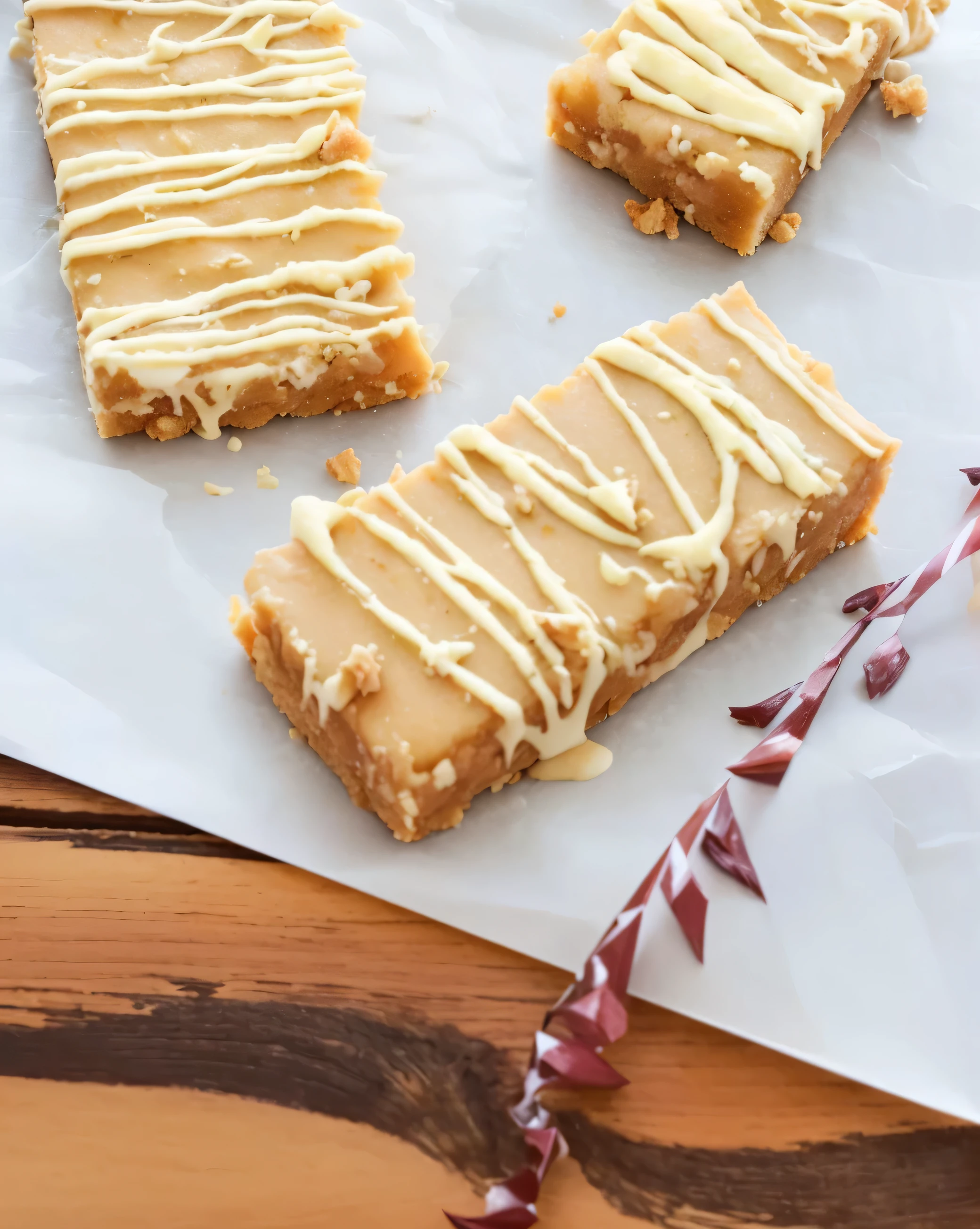 there are four pieces of food on a piece of paper, receita, caramel, Healthy, award - winning sharp details ”, award-winning sharp details”, altamente intrincado, delicioso com sementes de gergelim, Delicioso, Manuka, Bolacha Marshmallow Graham, extremamente complexo, miniatura, por Sylvia Wishart, sharp details, vitrificado, Em camadas, por Lee Loughridge, 3 4 5 3 1