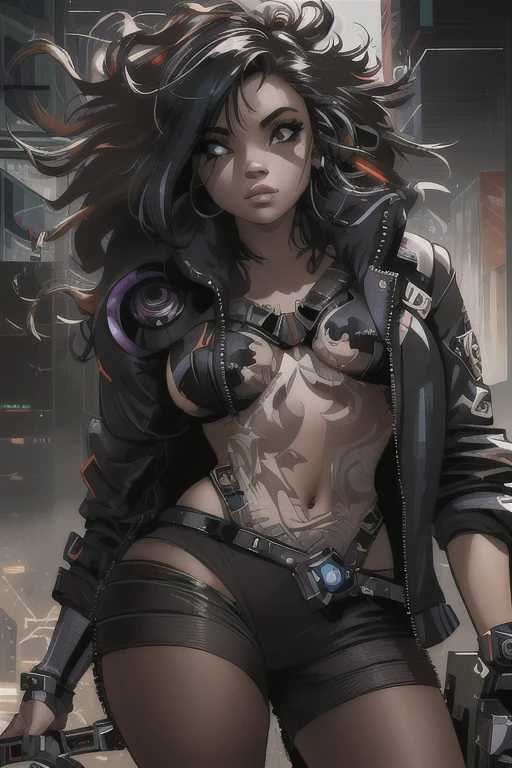tem uma mulher com um peito muito grande e um corpo muito sexy, fantasia sombria cyberpunk sedutora, female garota de anime cyberpunk, cyberpunk judy alvarez, estilo de Raymond Swanland, garota de anime cyberpunk, digital arte de anime cyberpunk, deusa linda cyberpunk com raiva, linda garota cyberpunk, arte de fantasia sombria cyberpunk, arte de anime cyberpunk, arte com tema cyberpunk, por Yang J, arte cyberpunk de anime