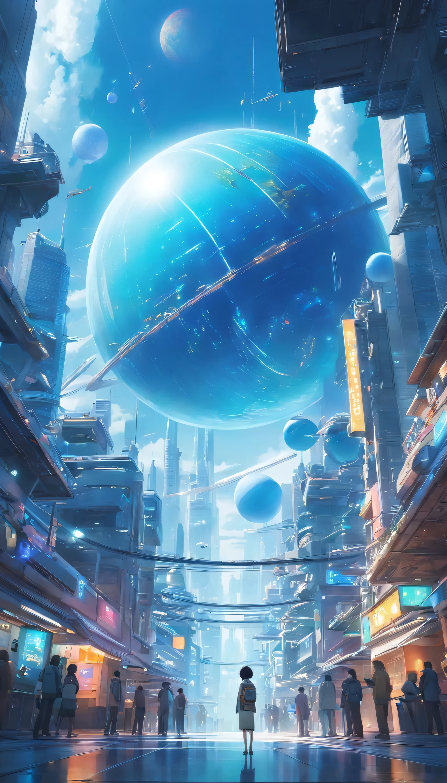 an image of a futuristic city with a large blue sphere in the middle of it, # sci - fi, sci - fi art!!!!!!!, sci-fi fantasy wallpaper, very beautiful matte painting, beautiful mattepainting, epic beautiful space scifi, a beuatiful matte painting, futuristic world, futuristic art, sci fi fantasy, in matte painting, art. sci-fi, epic matte painting, sci fi epic digital art, matte painting of human mind, from a 2 0 1 9 sci fi 8 k movie, sci fi world, futuristic digital art, surreal space, matte painting ”